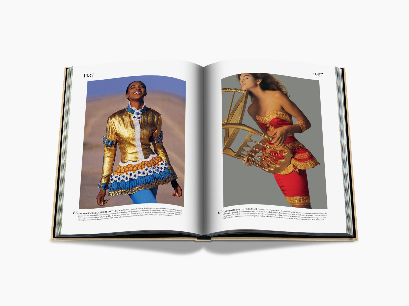 Open Chanel The Impossible Collection book with 1987 fashion spreads across two pages