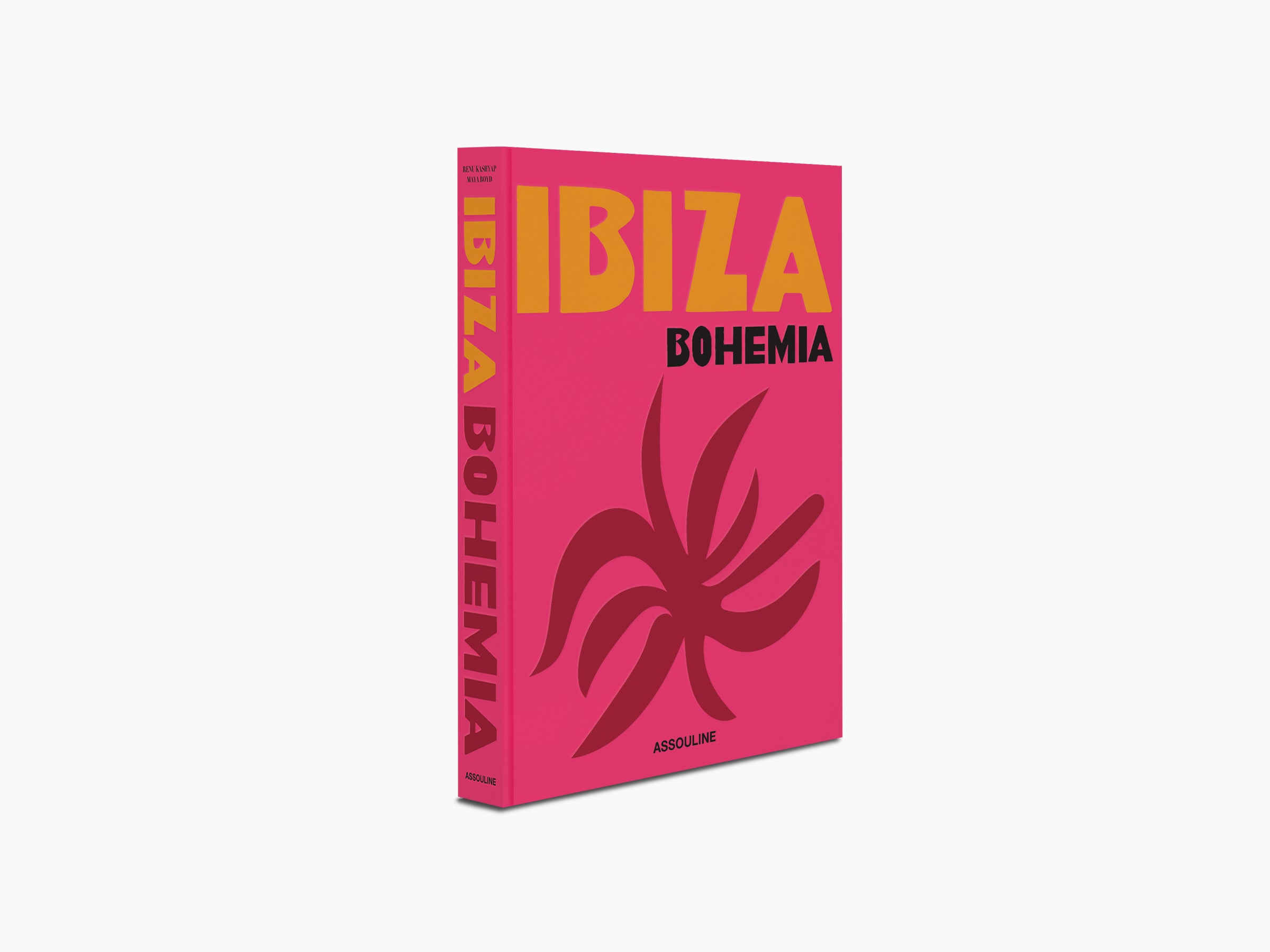 Front cover of Ibiza Bohemia book with bright pink background and large orange IBIZA lettering