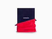 Navy Inspirations notebook wrapped in a bright red fabric sleeve, with INSPIRATIONS title visible.