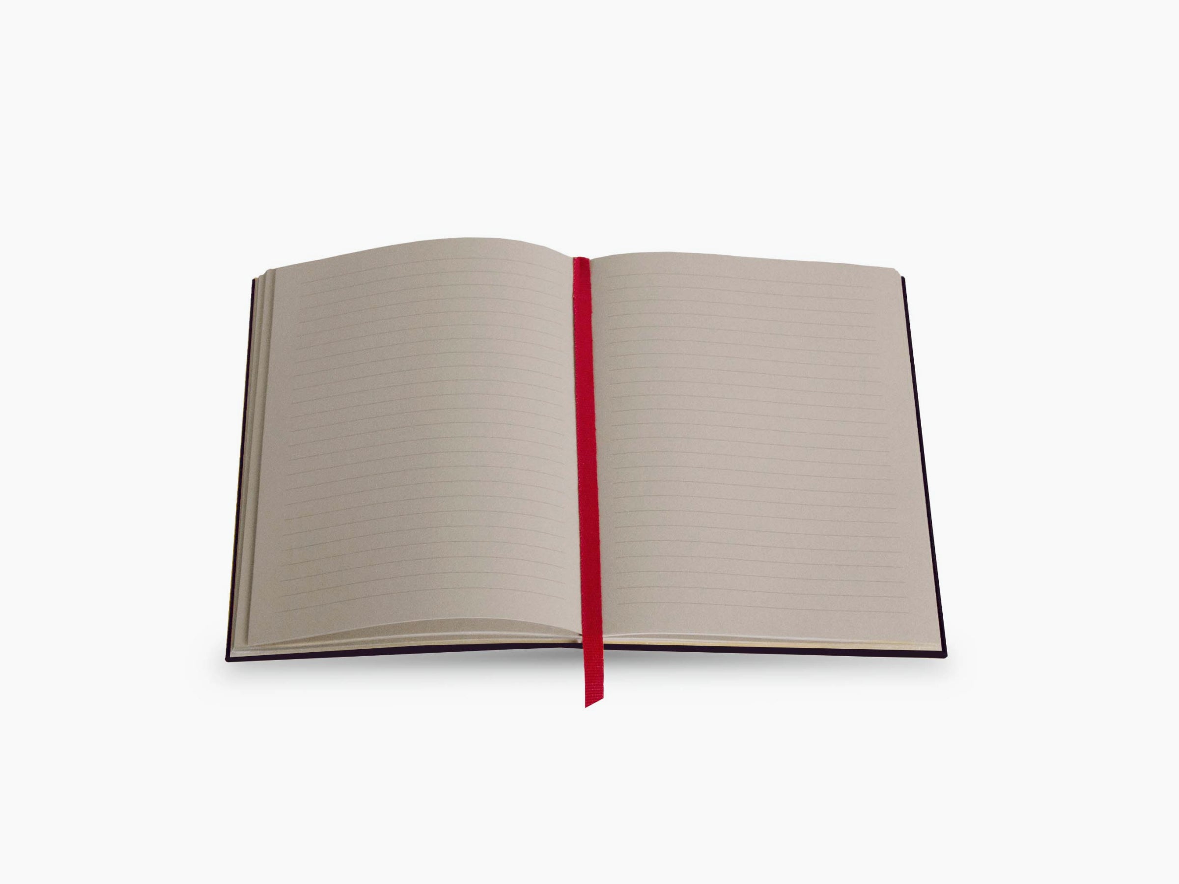 Open Inspirations Notebook with cream lined pages and a red ribbon bookmark