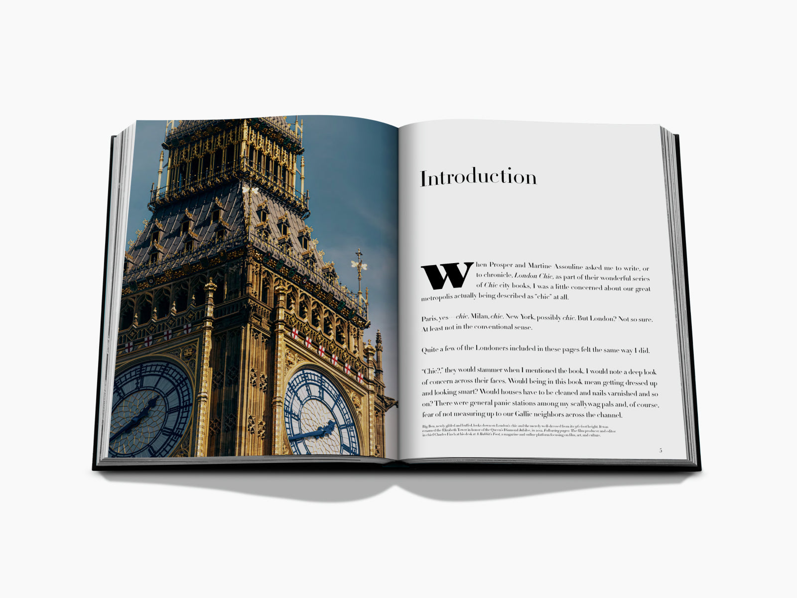 Introduction spread with Big Ben image on the left and text on the right.