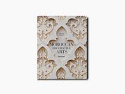 Moroccan Decorative Arts book cover with intricate cream plasterwork and a colorful mosaic strip along the left edge.