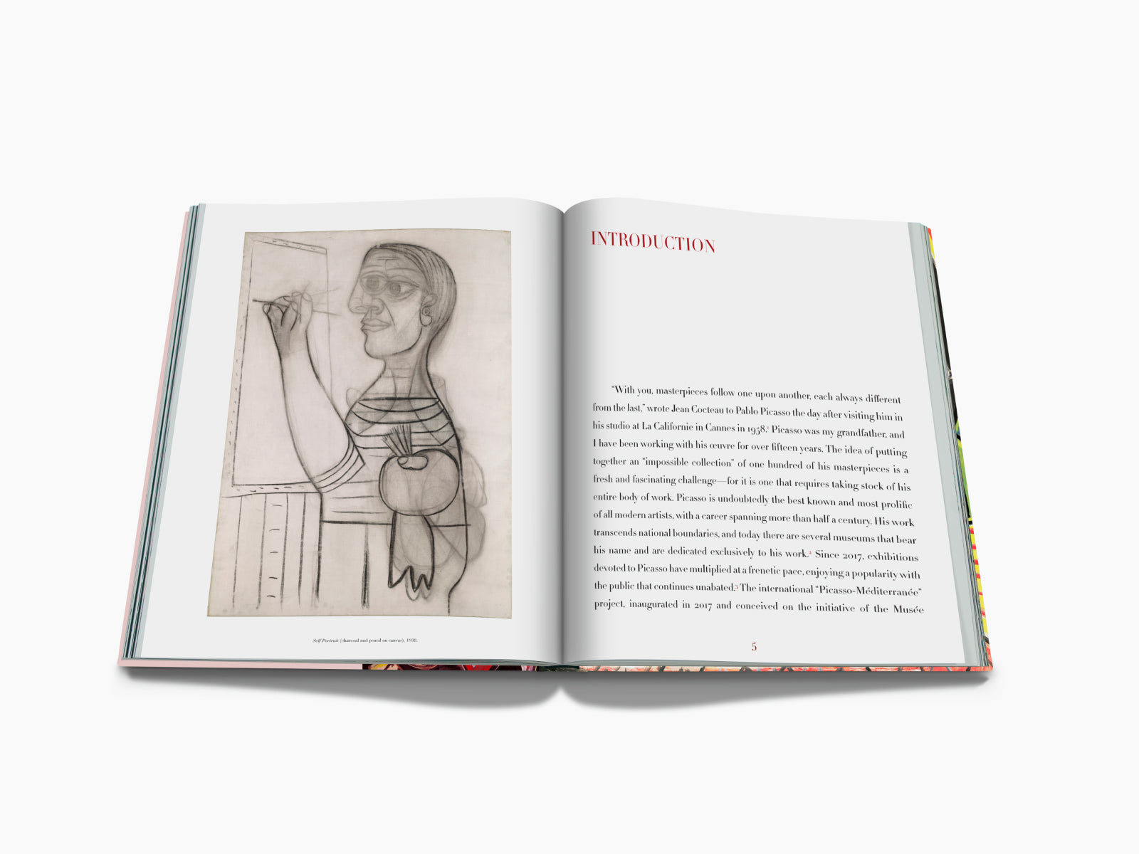 Open book spread showing a Picasso drawing on the left and INTRODUCTION on the right