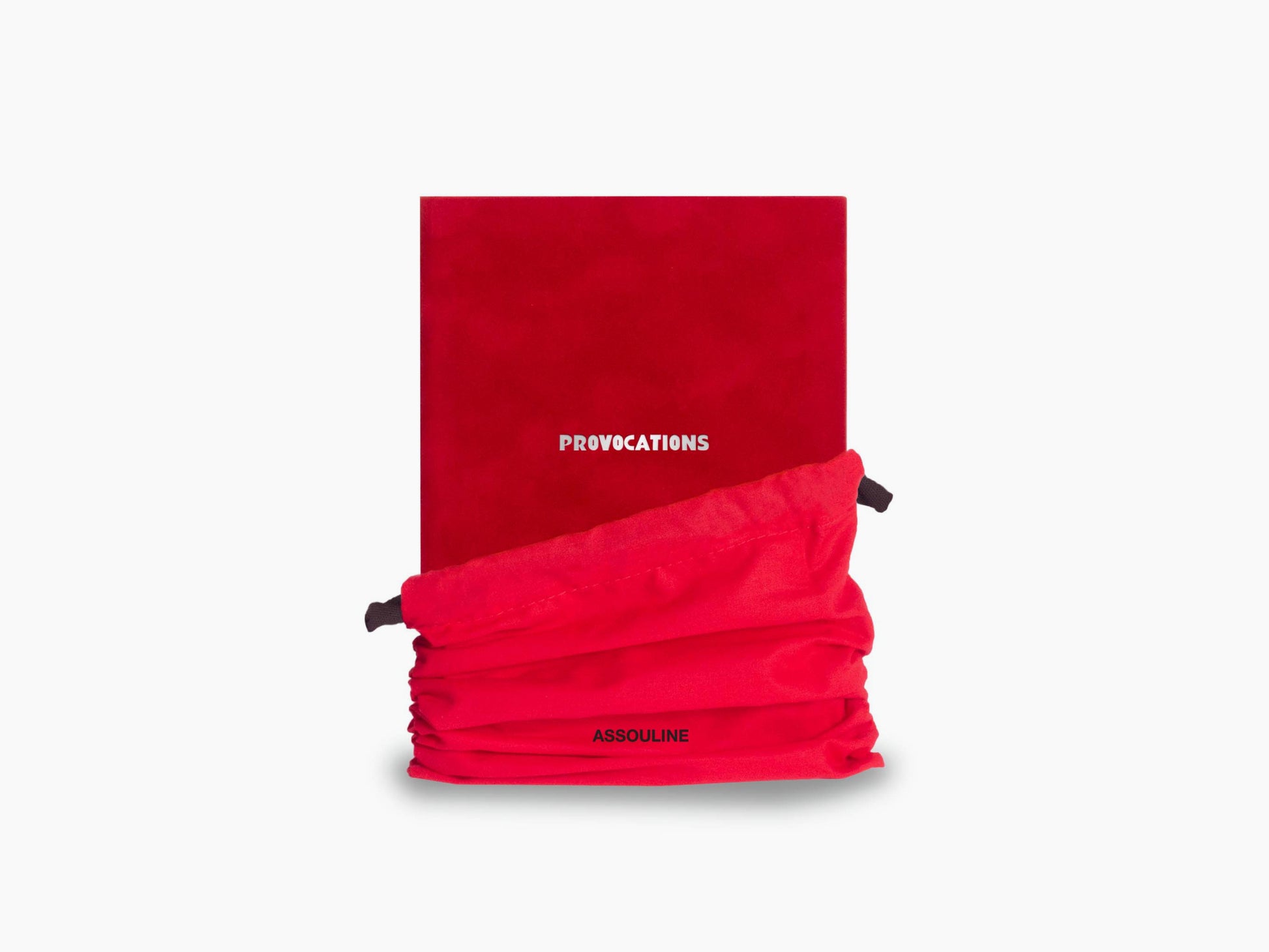 Red Provocations Notebook with white title and gathered fabric wrap