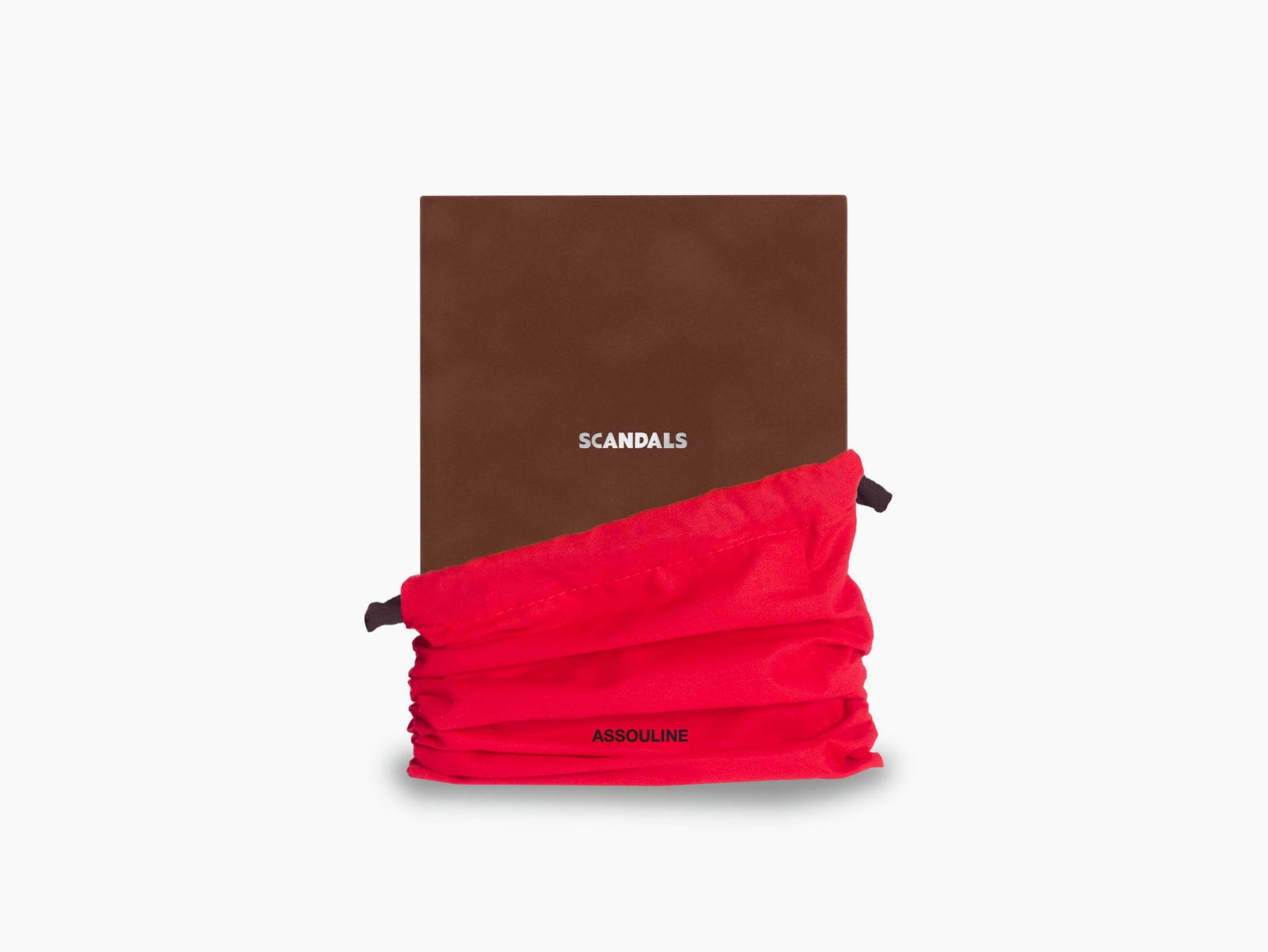 Scandals notebook with brown cover wrapped in bright red fabric