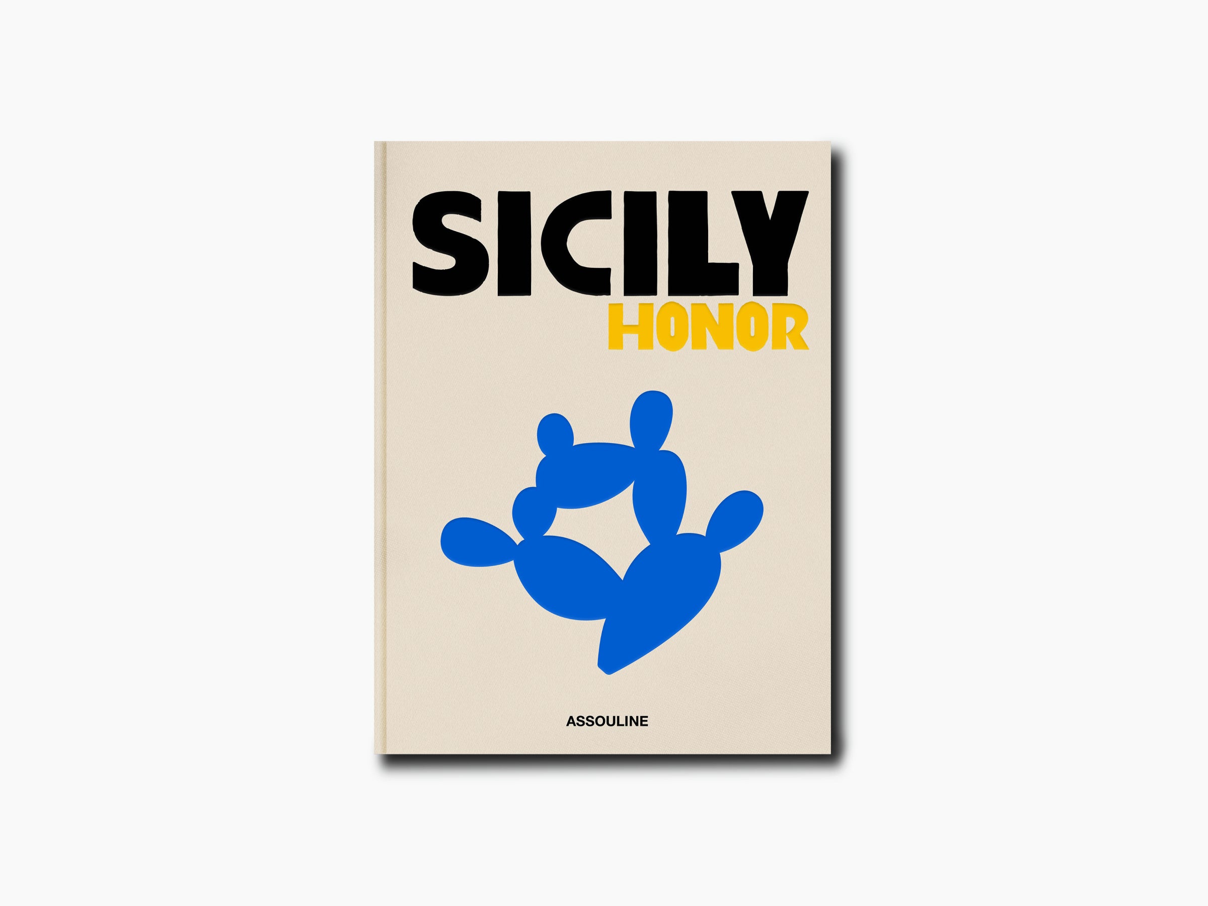 Sicily Honor book cover featuring bold black title and a blue palm graphic on a beige background.