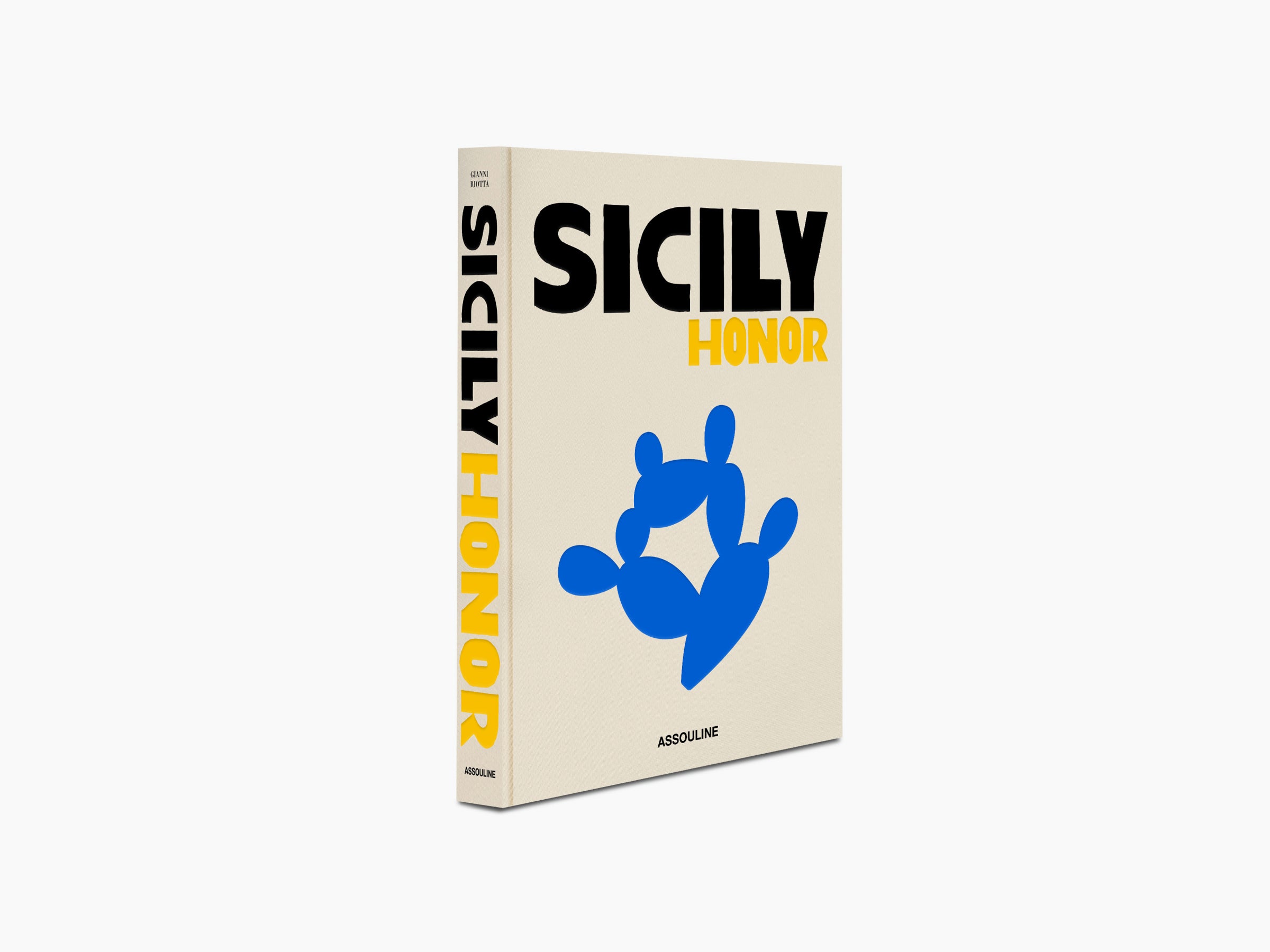 Sicily Honor book cover with bold SICILY title and a blue abstract shape on a beige background.