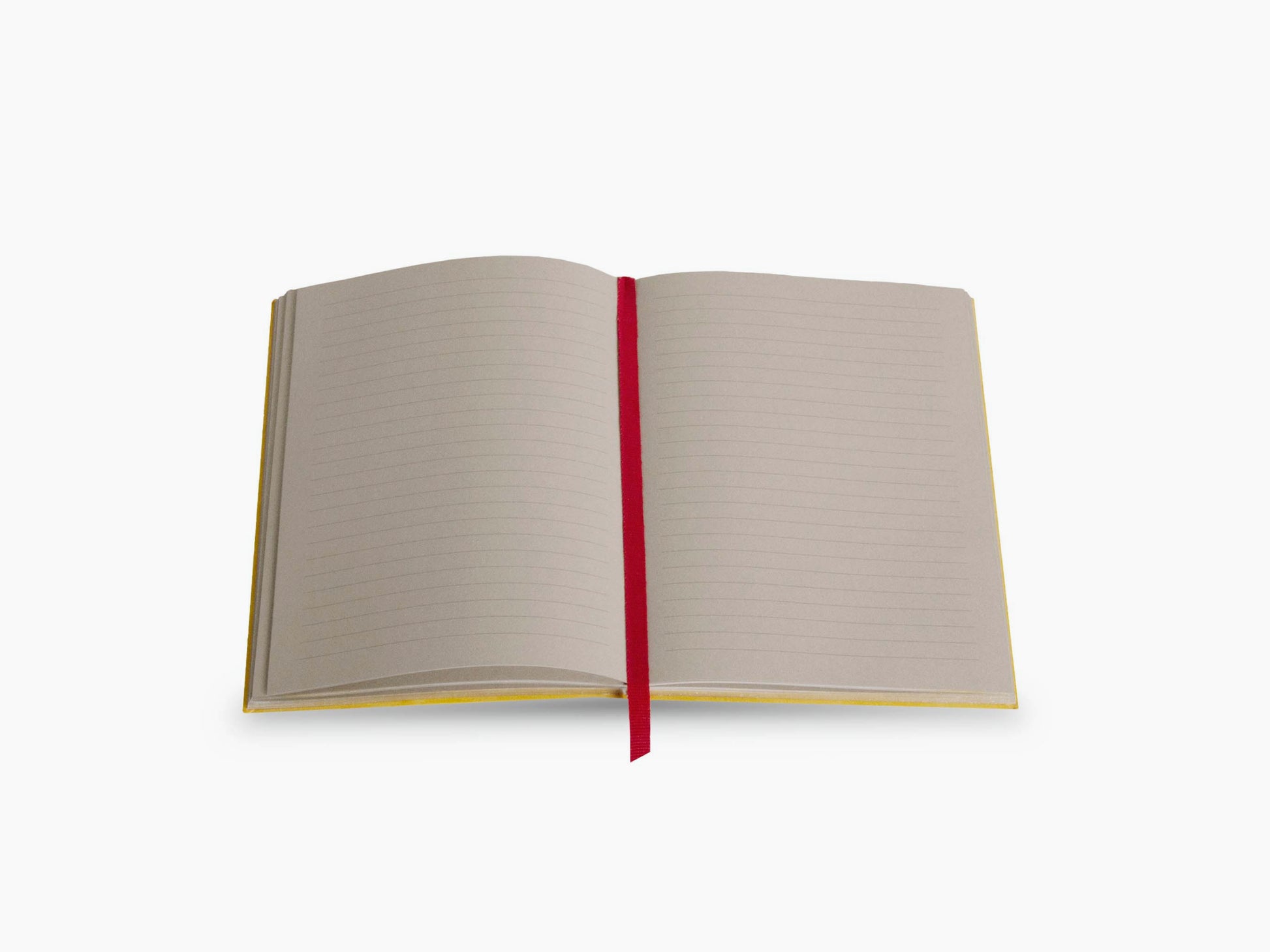 Open Temptations notebook with yellow edges red ribbon bookmark and lined pages