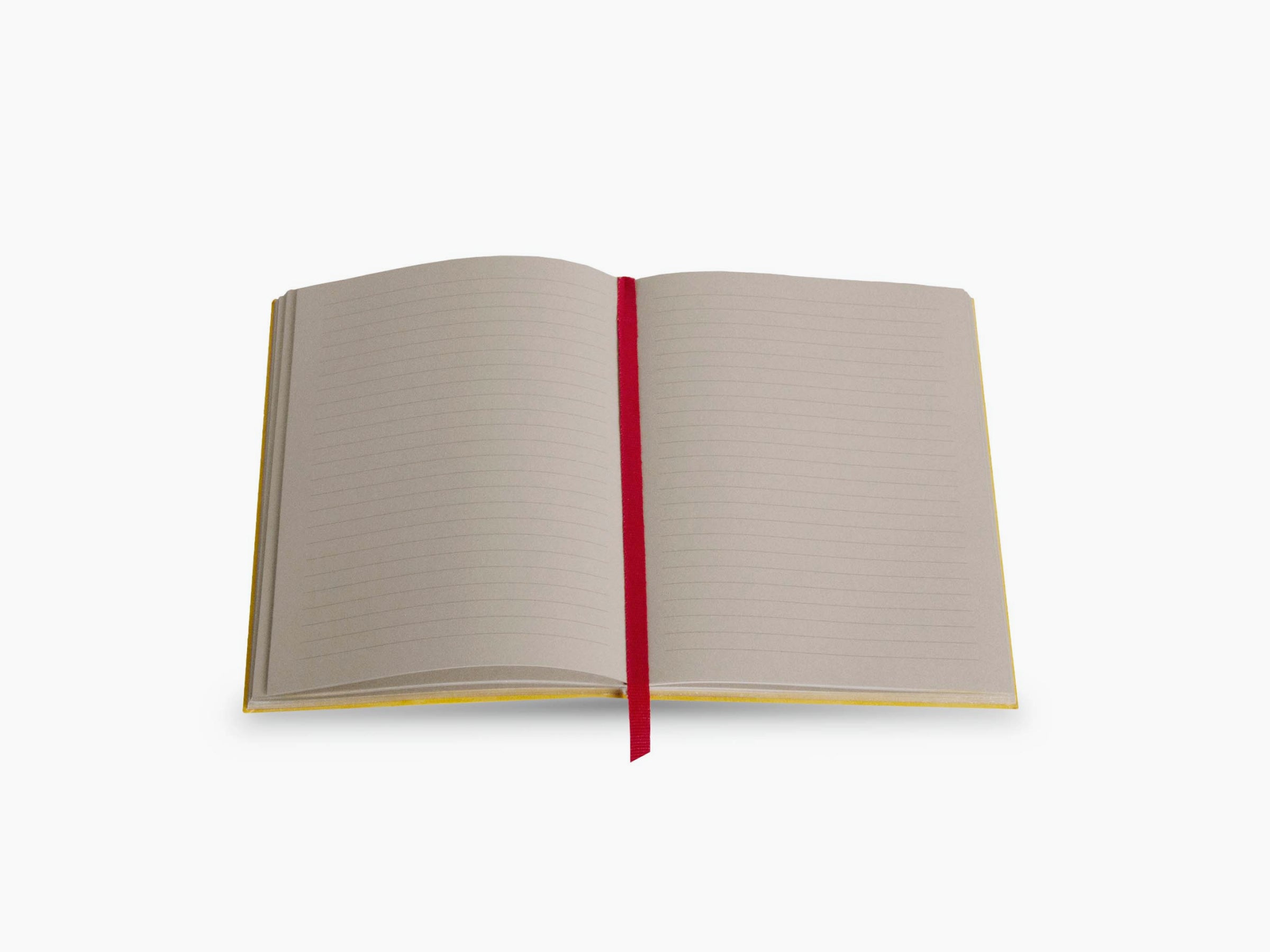 Open Temptations notebook with yellow edges red ribbon bookmark and lined pages