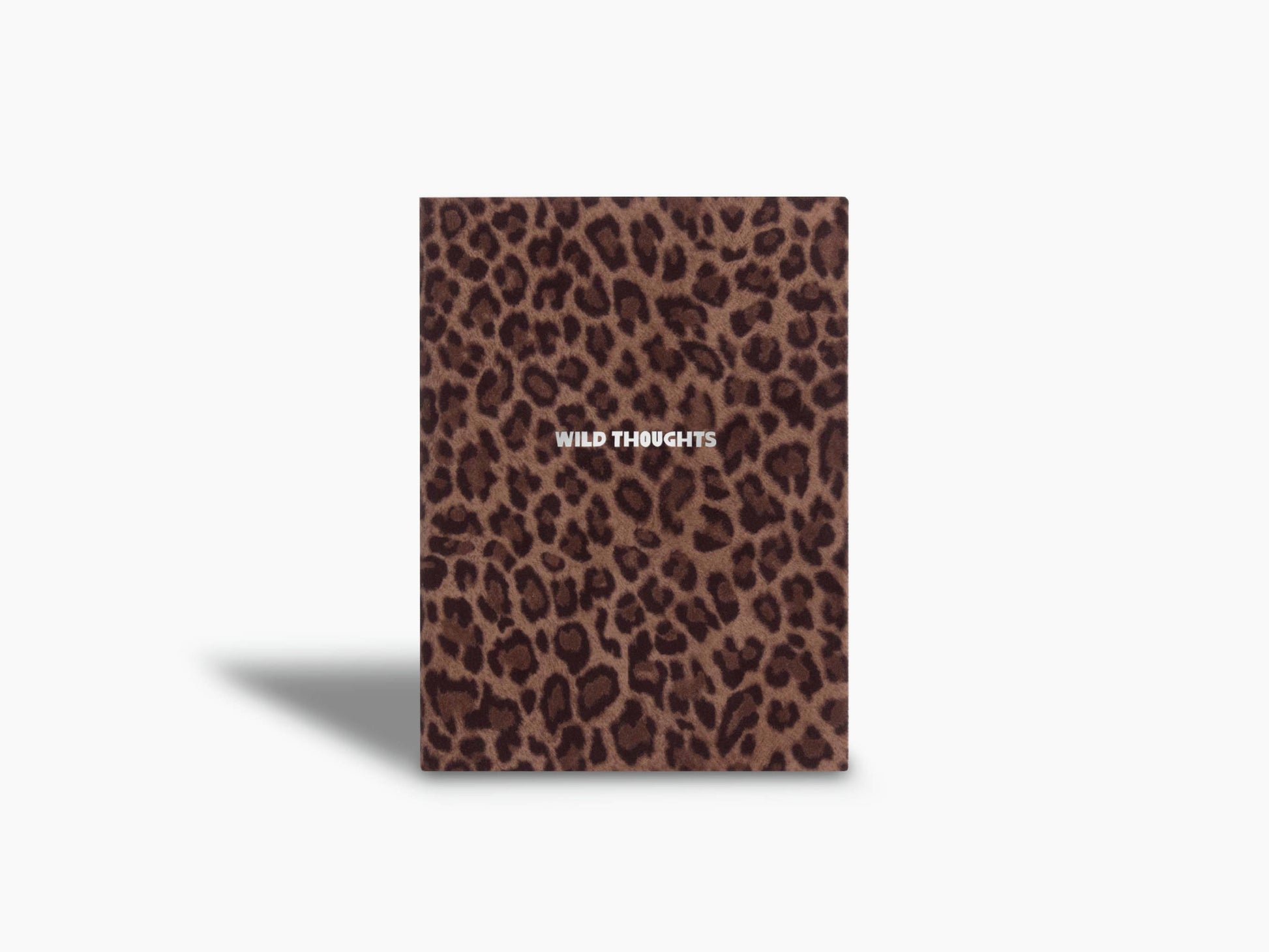 Leopard print Wild Thoughts notebook cover with a centered white title.