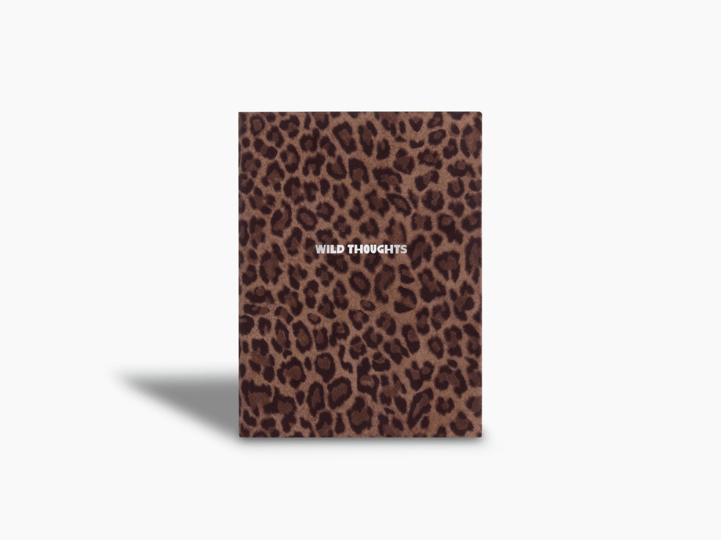 Leopard print Wild Thoughts notebook cover with a centered white title.