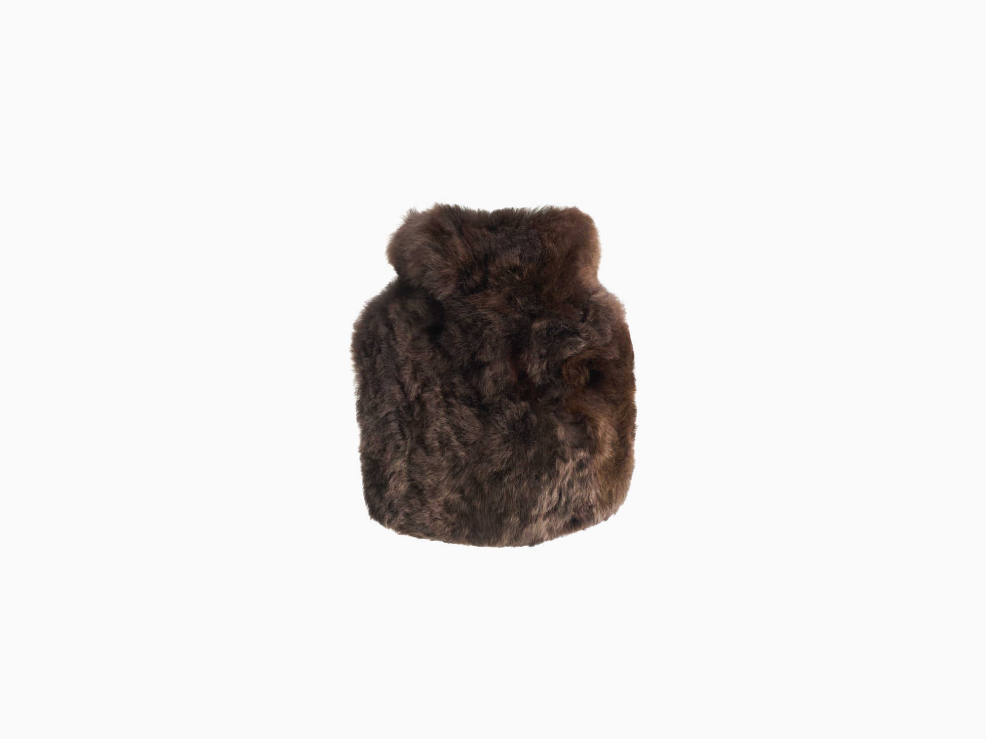 Dark brown alpaca wrapped hot water bottle CALMO 0.2L with a soft plush cover