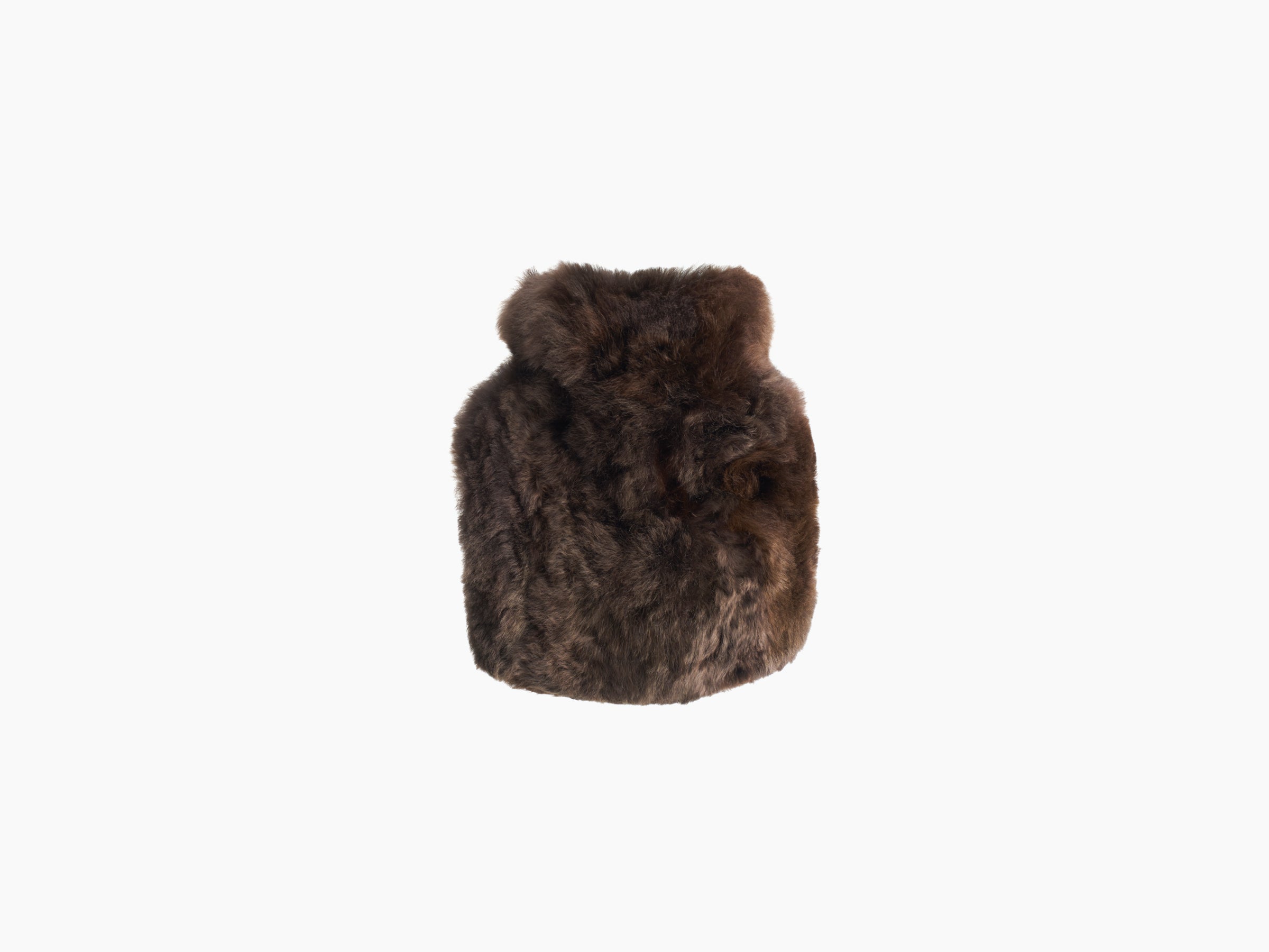 Dark brown alpaca wrapped hot water bottle CALMO 0.2L with a soft plush cover