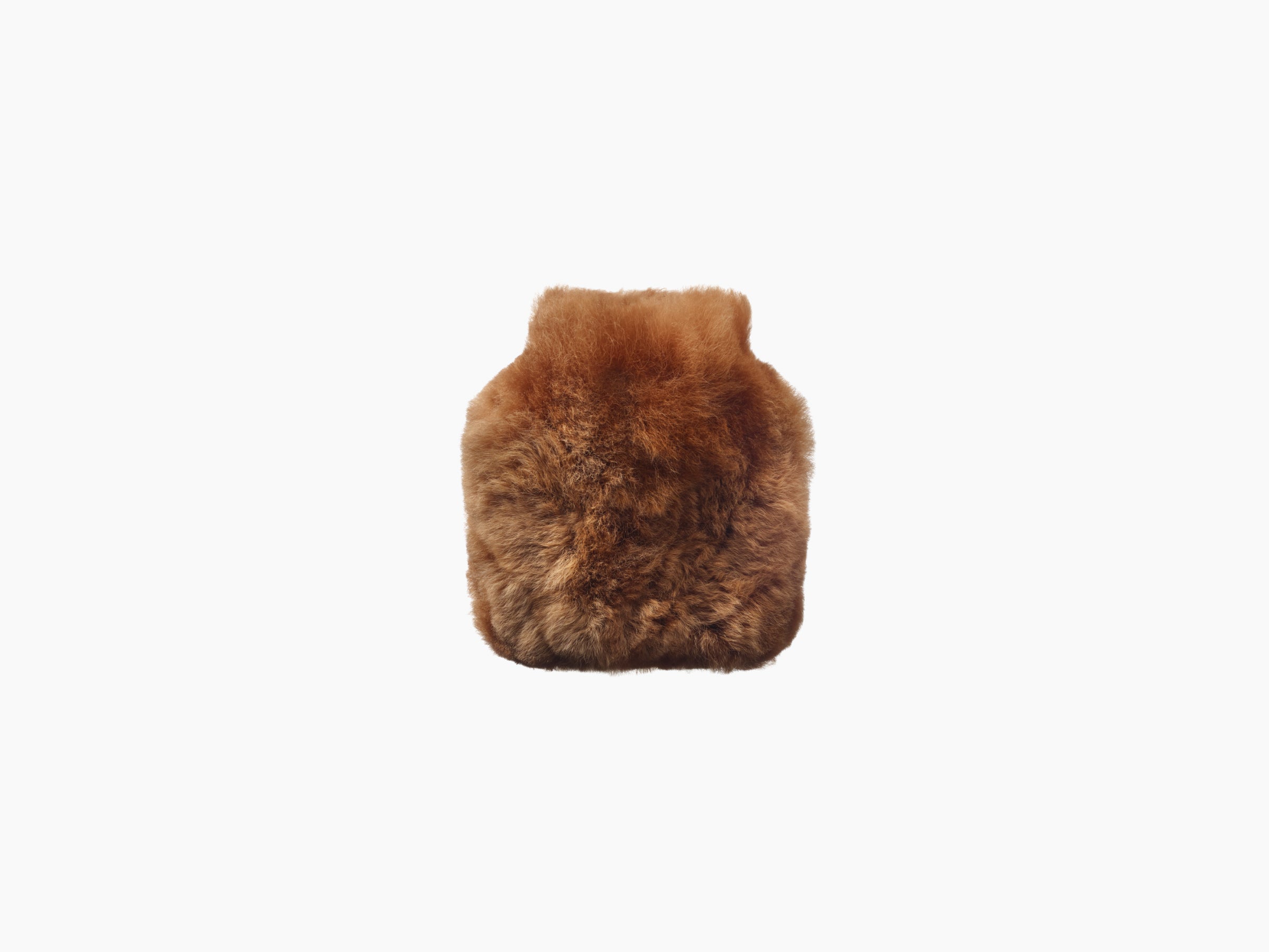 Brown plush alpaca fur hot water bottle cover with soft rounded edges.