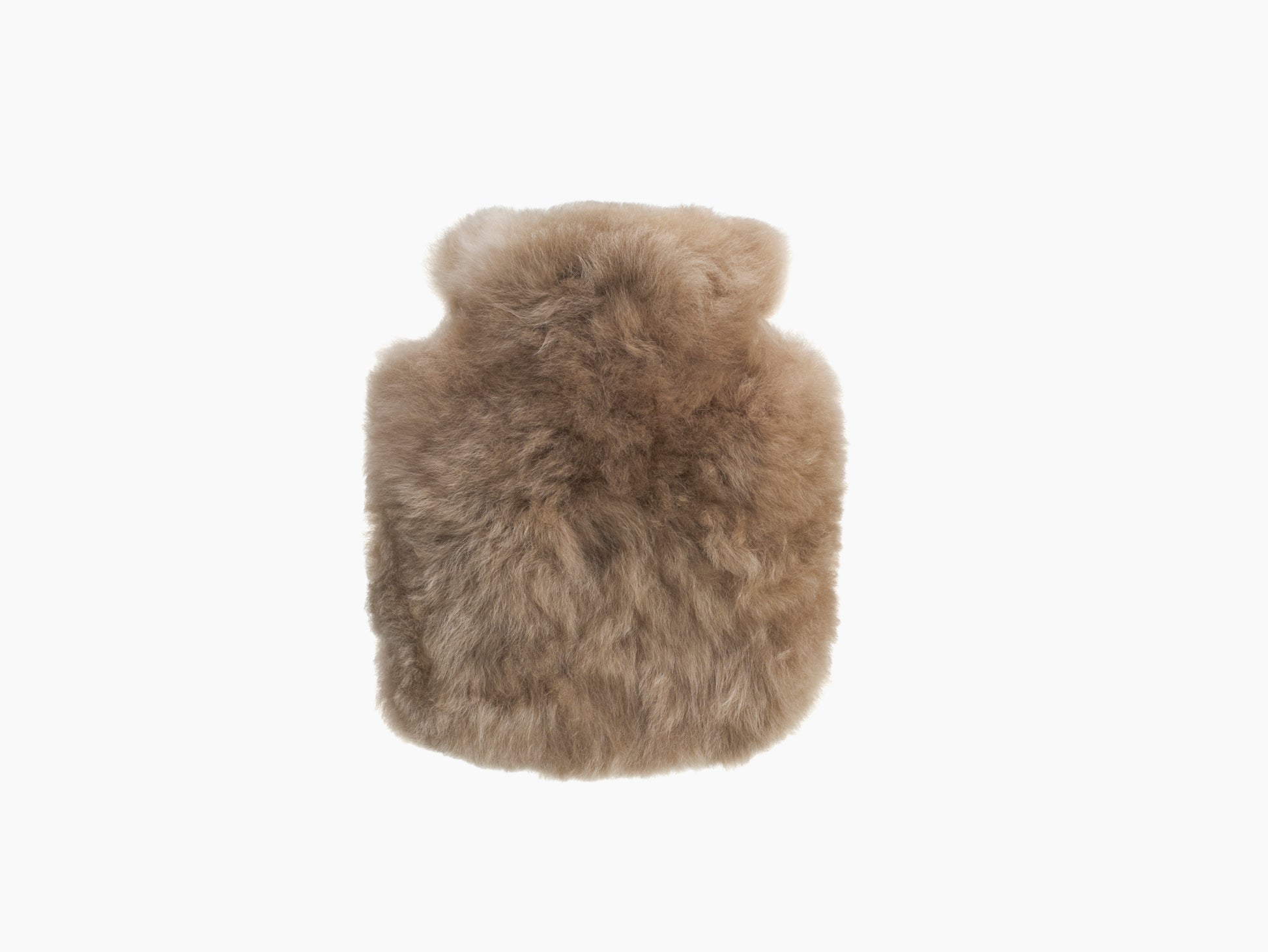 Front view of CALMO 0.6L hot water bottle encased in plush camel alpaca fur