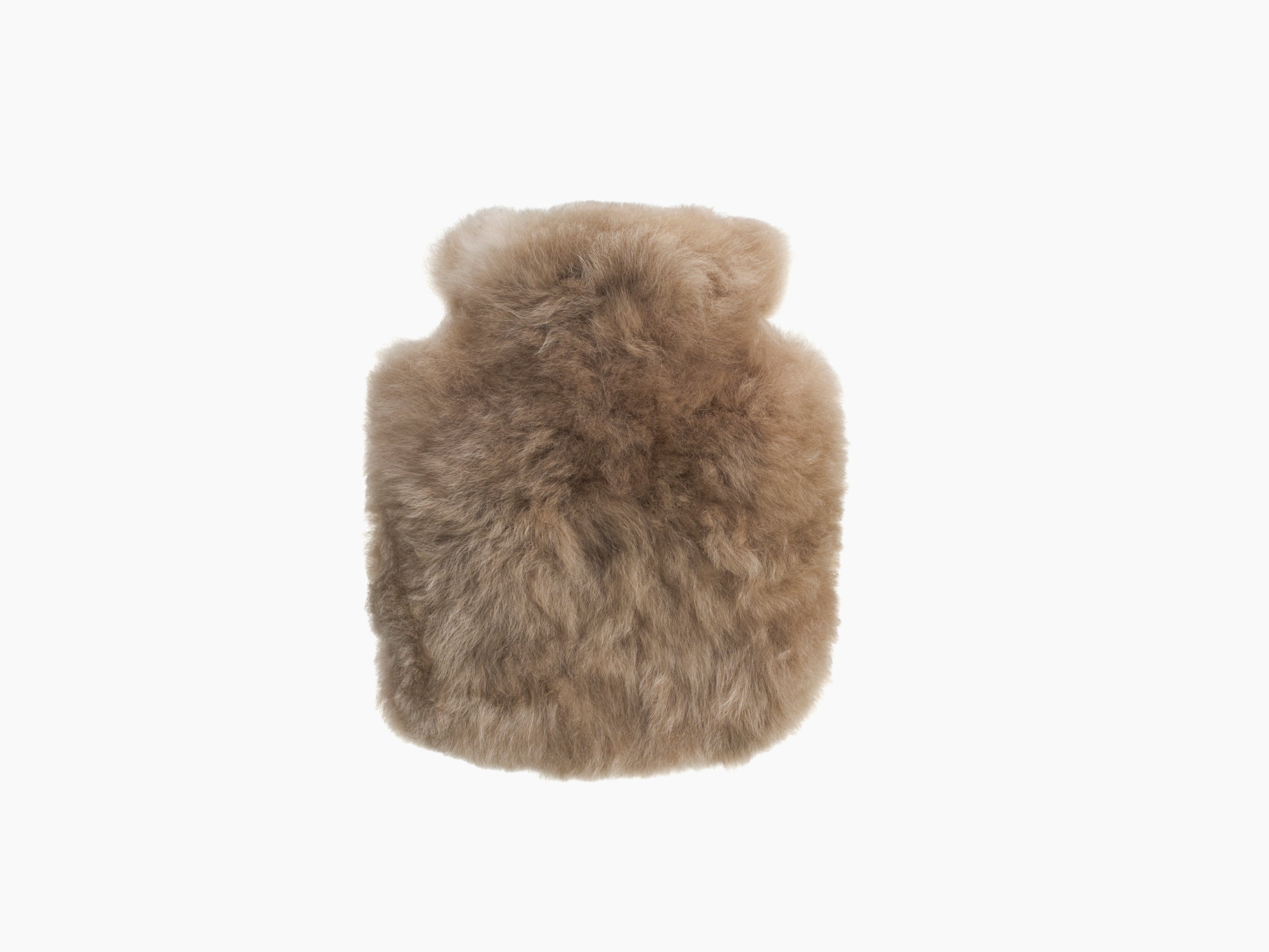 Front view of CALMO 0.6L hot water bottle encased in plush camel alpaca fur