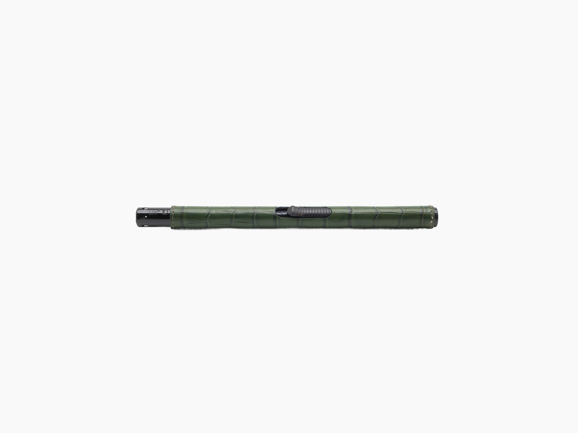 Slim lighter with green leather wrap and black metal ends