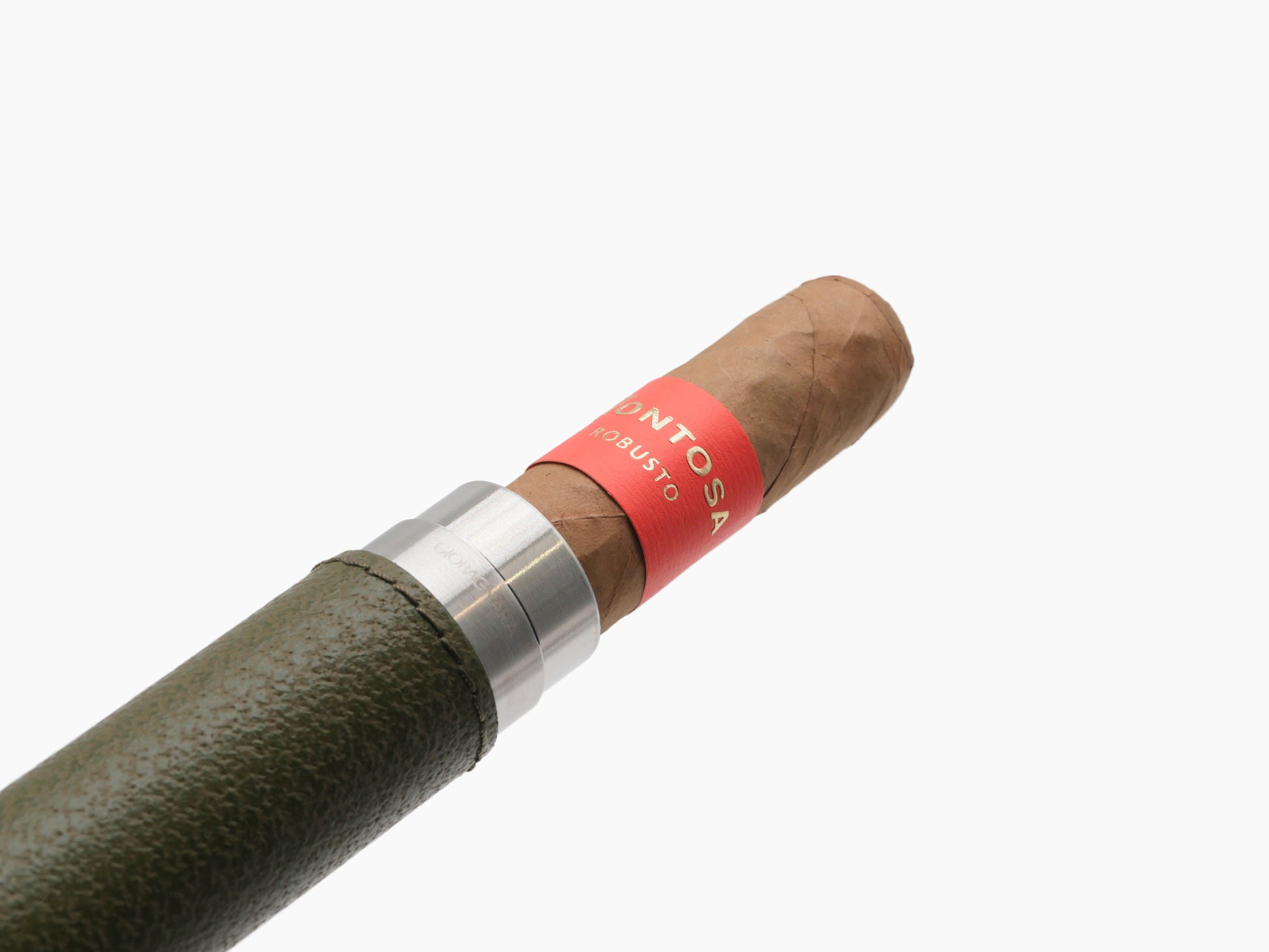 Montecristo cigar with green wrapper silver collar and red band.