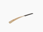 Long buffalo horn shoehorn with curved cream horn and dark flat leather handle