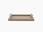 Large rectangular Diana leather tray with handwoven padded interior and woven leather handles