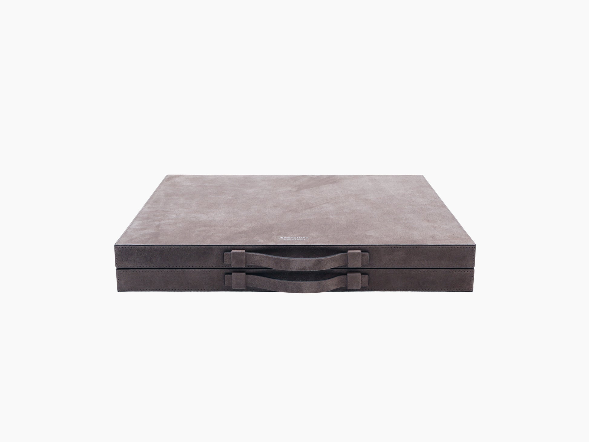 Bond backgammon case in dark brown leather with double compartments and curved handles