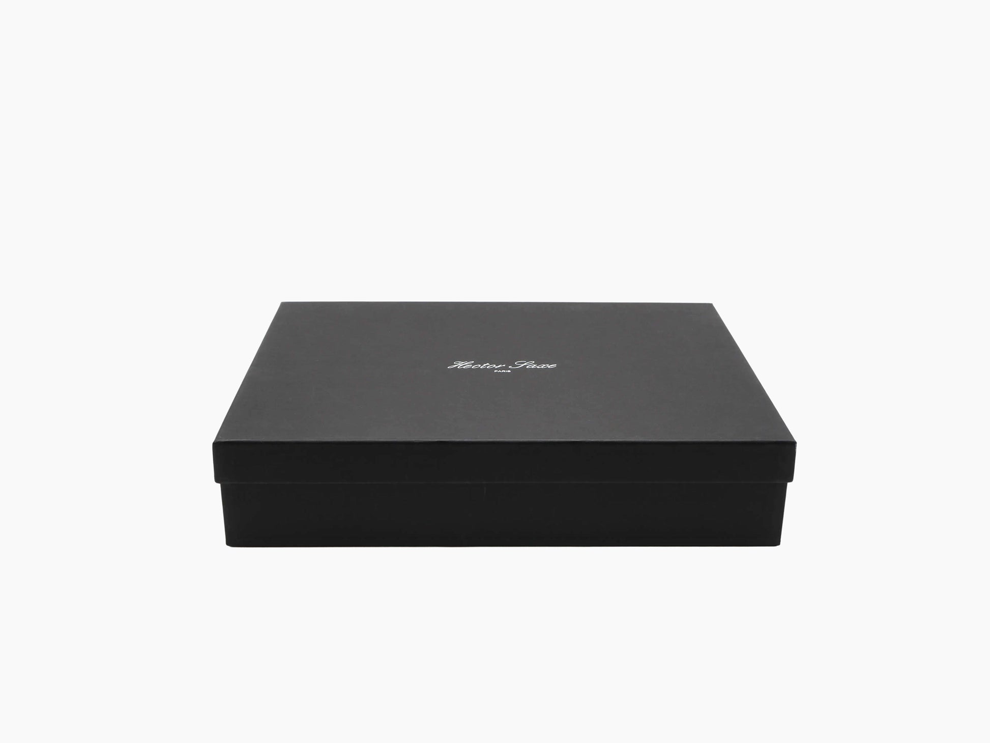 Closed black presentation box for a backgammon set