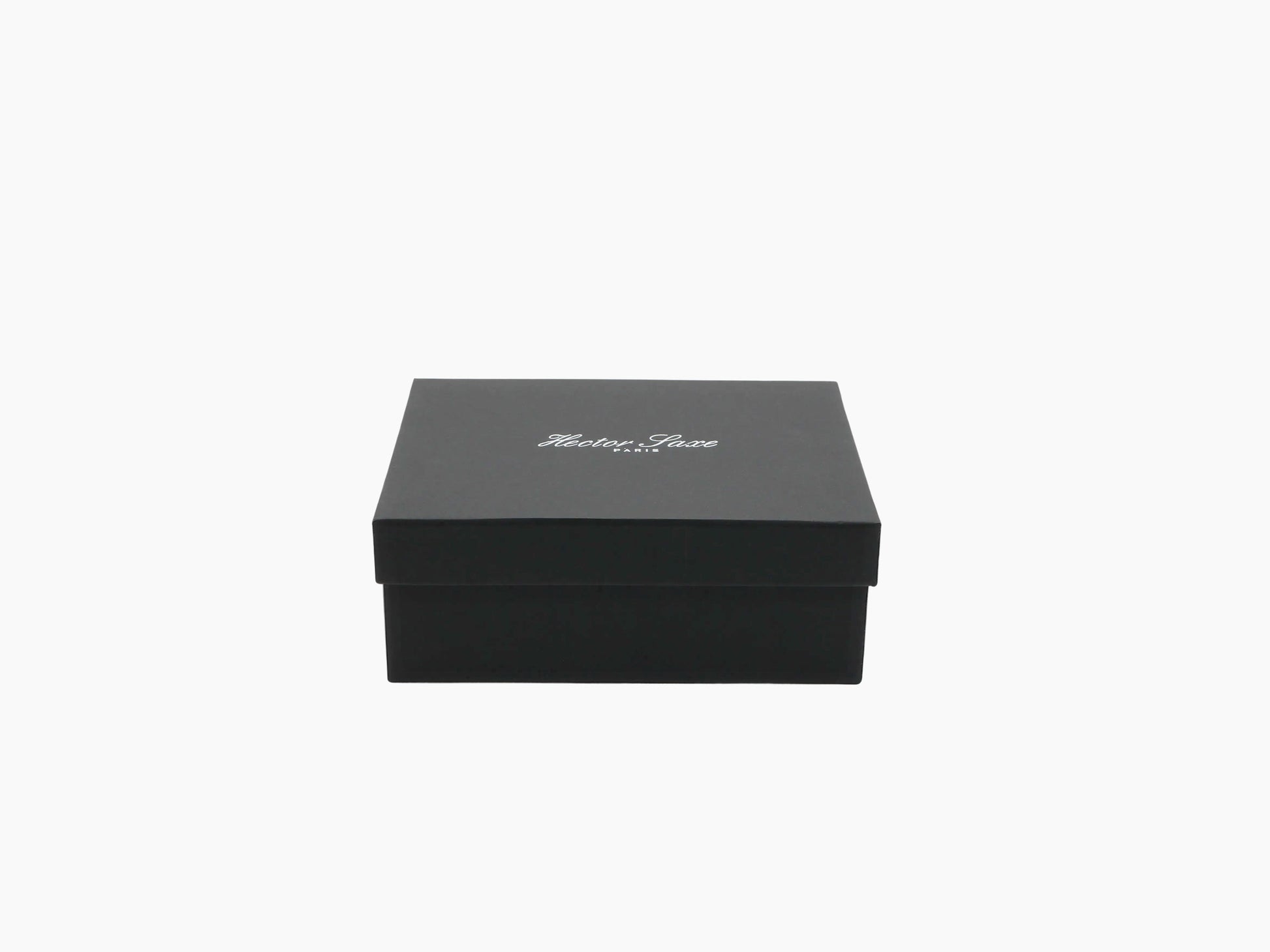 Closed black alligator-embossed leather card box with a genuine leather interior
