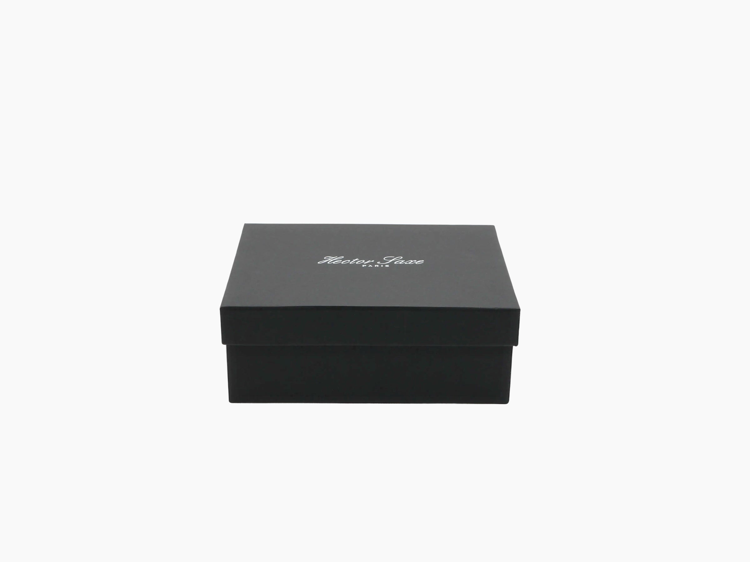 Closed black alligator-embossed leather card box with a genuine leather interior