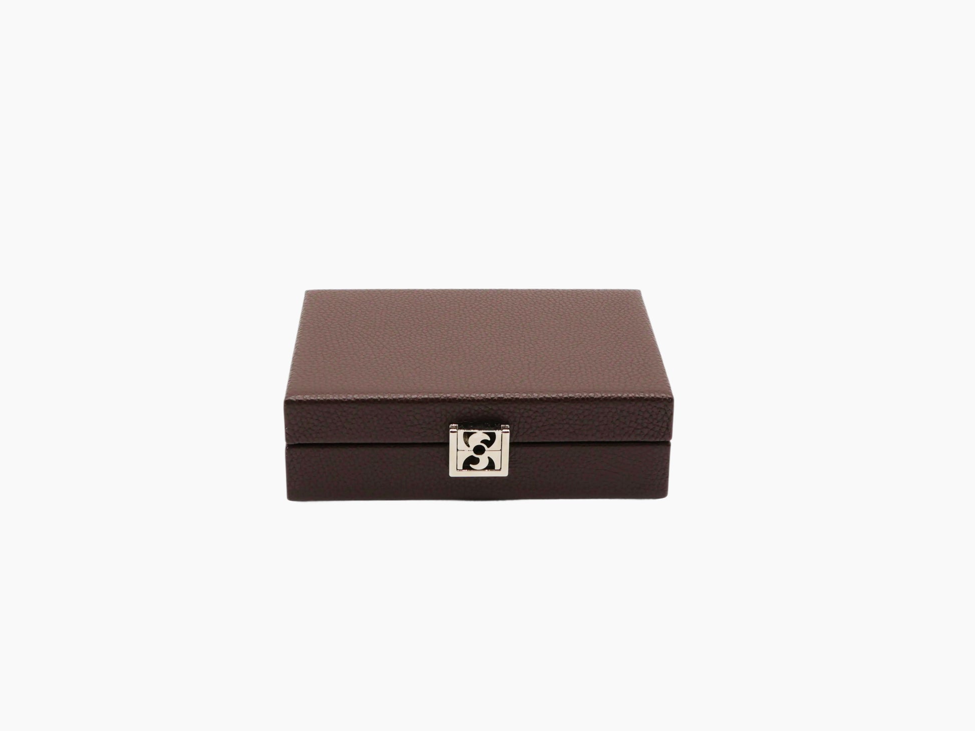 Closed buffalo leather card box with a silver metal clasp