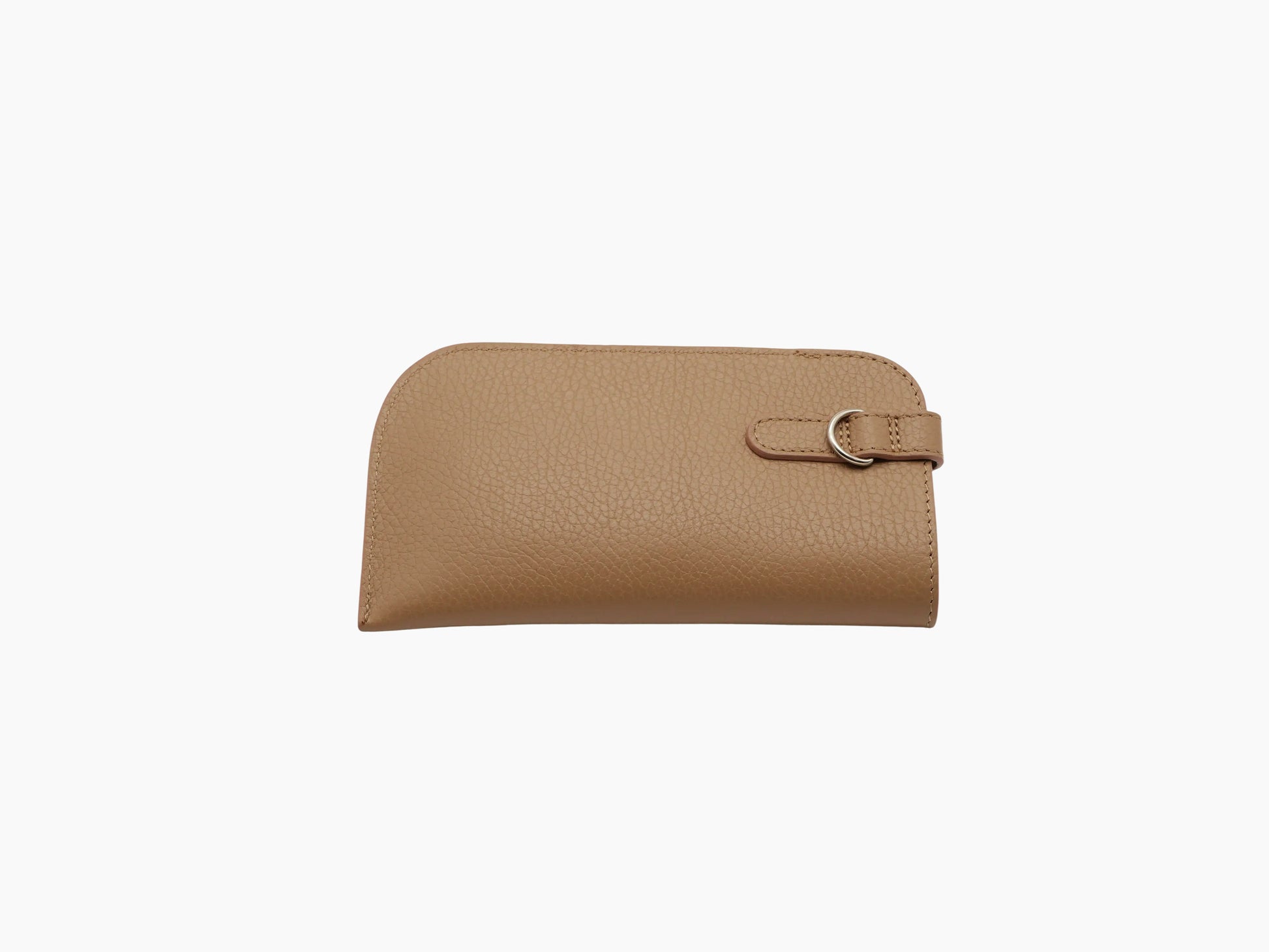 Buffalo cognac glasses case with rounded edges and side strap with ring closure