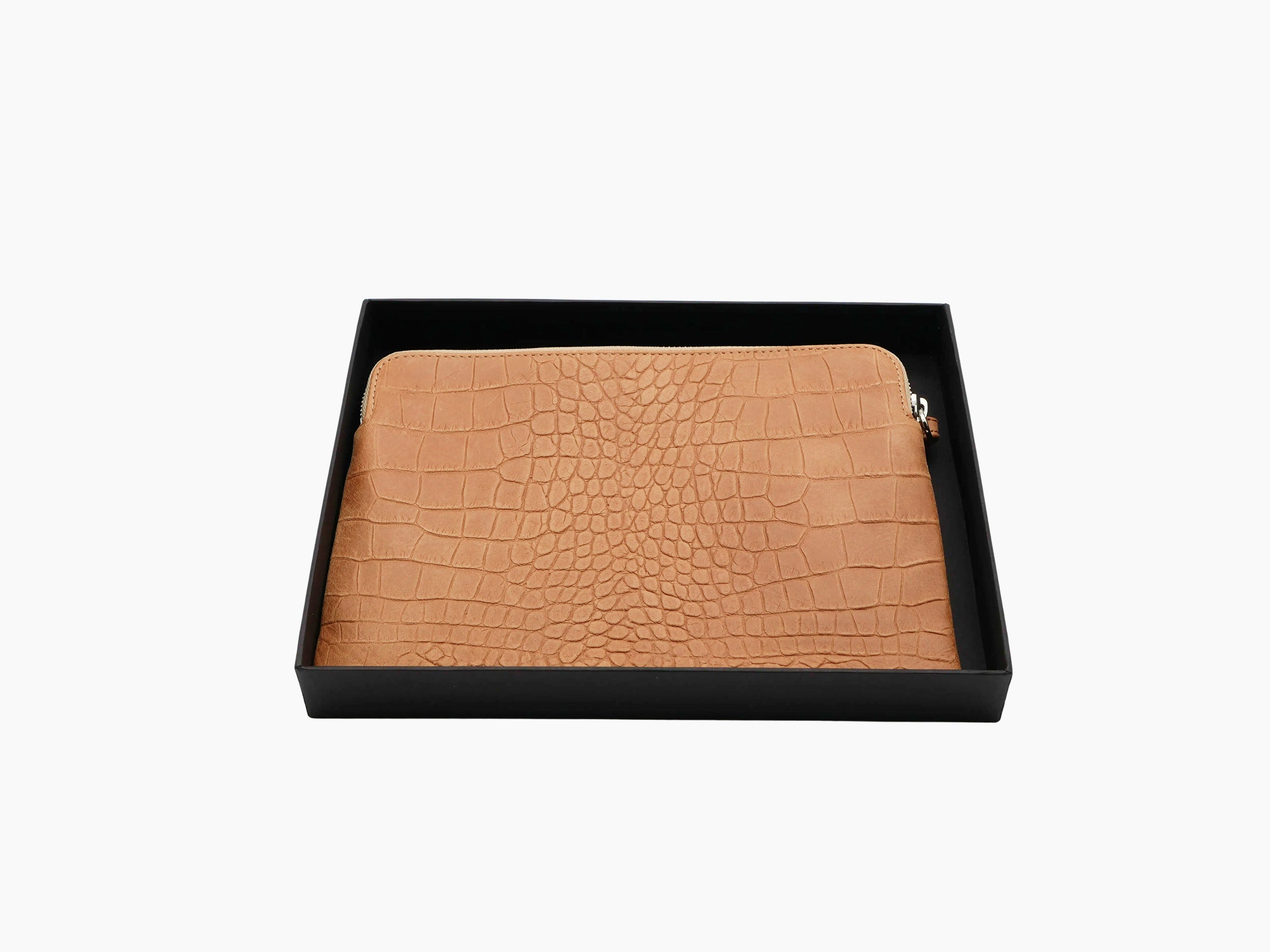 Alligator Amber Lifestyle Pouch displayed in an open black presentation box.