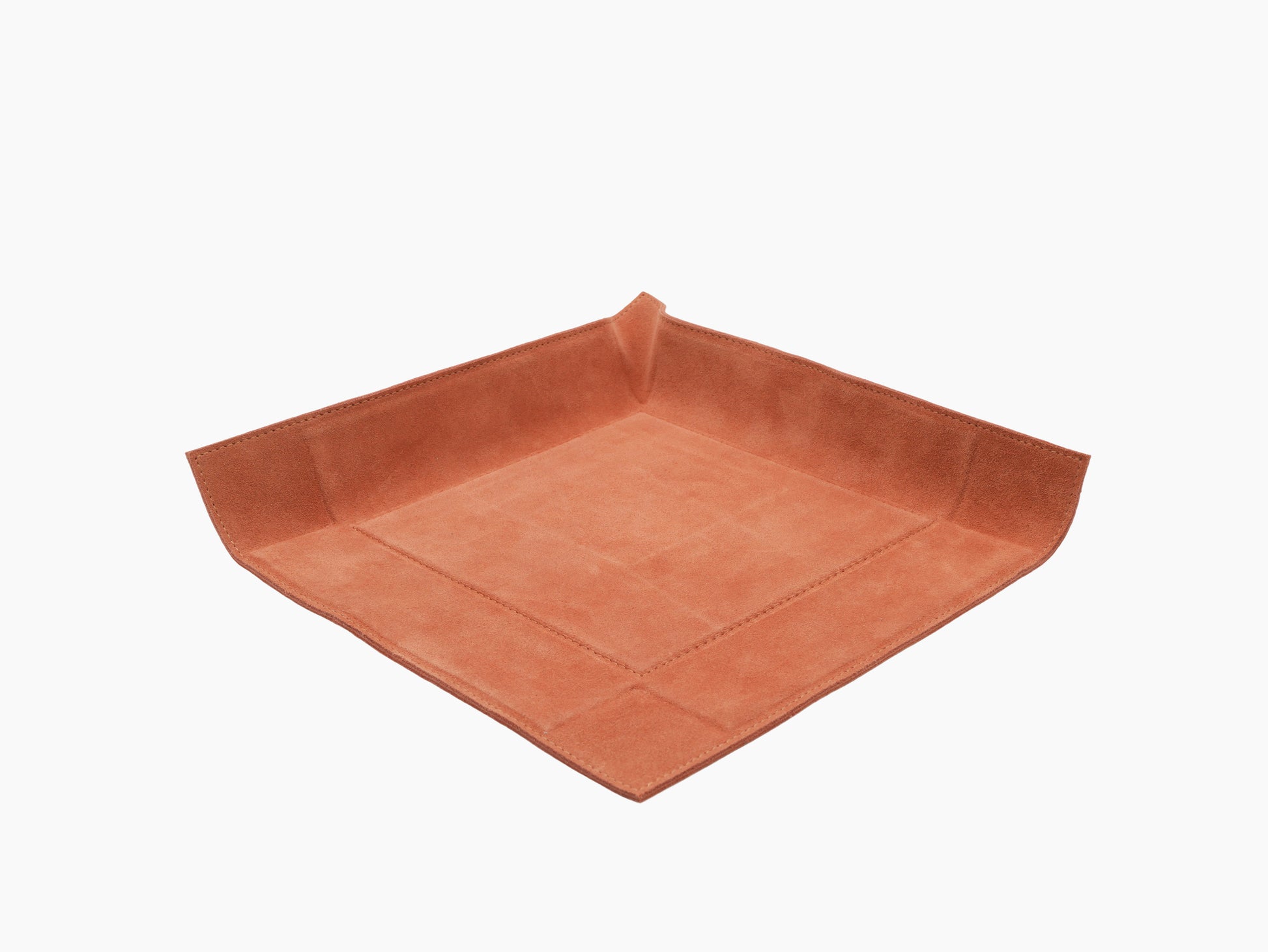 Jack Valet Tray Square large in warm caramel leather with stitched edges, top view