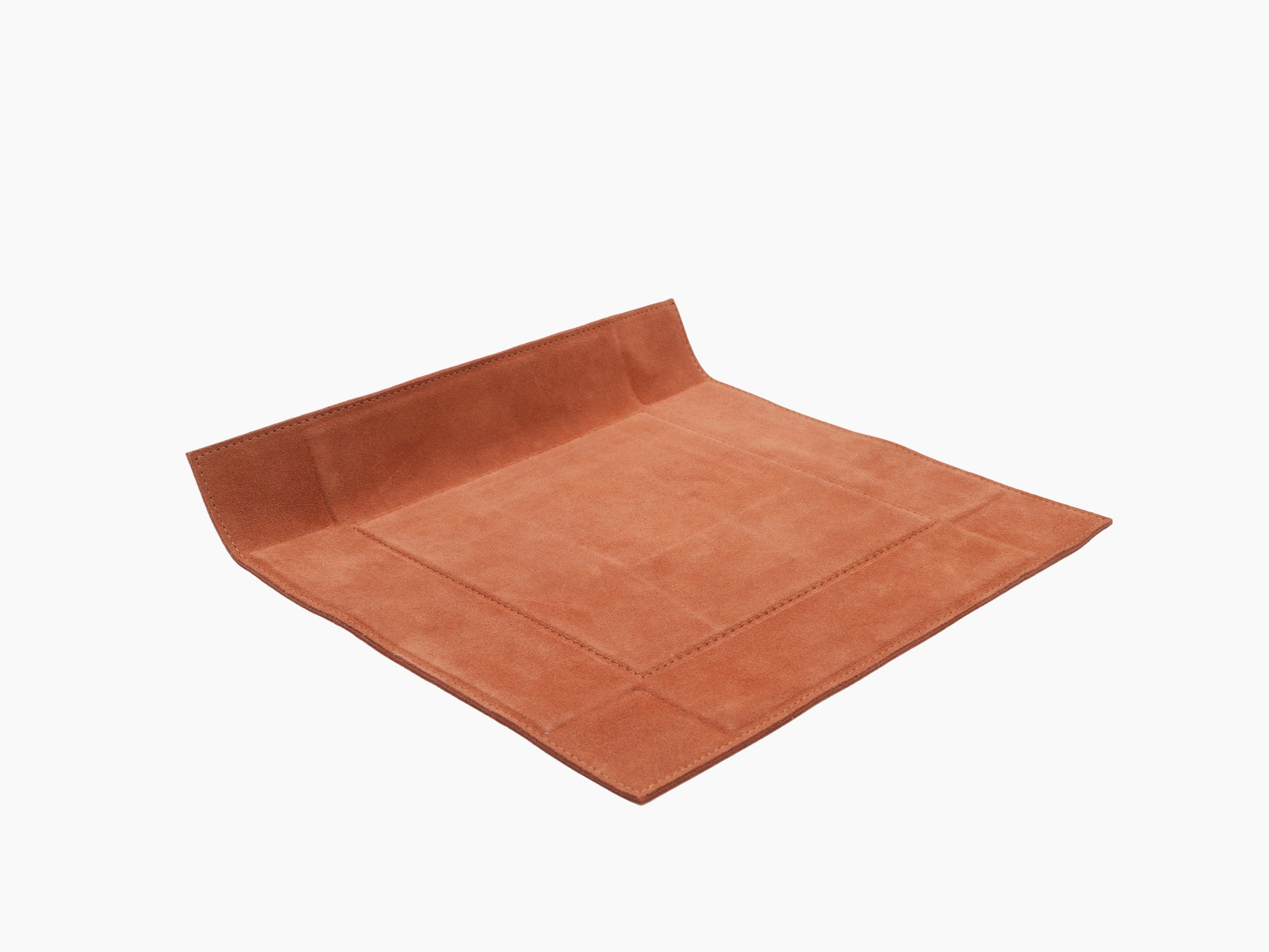 Jack Valet Tray Square large in warm caramel leather with stitched edges, angled view