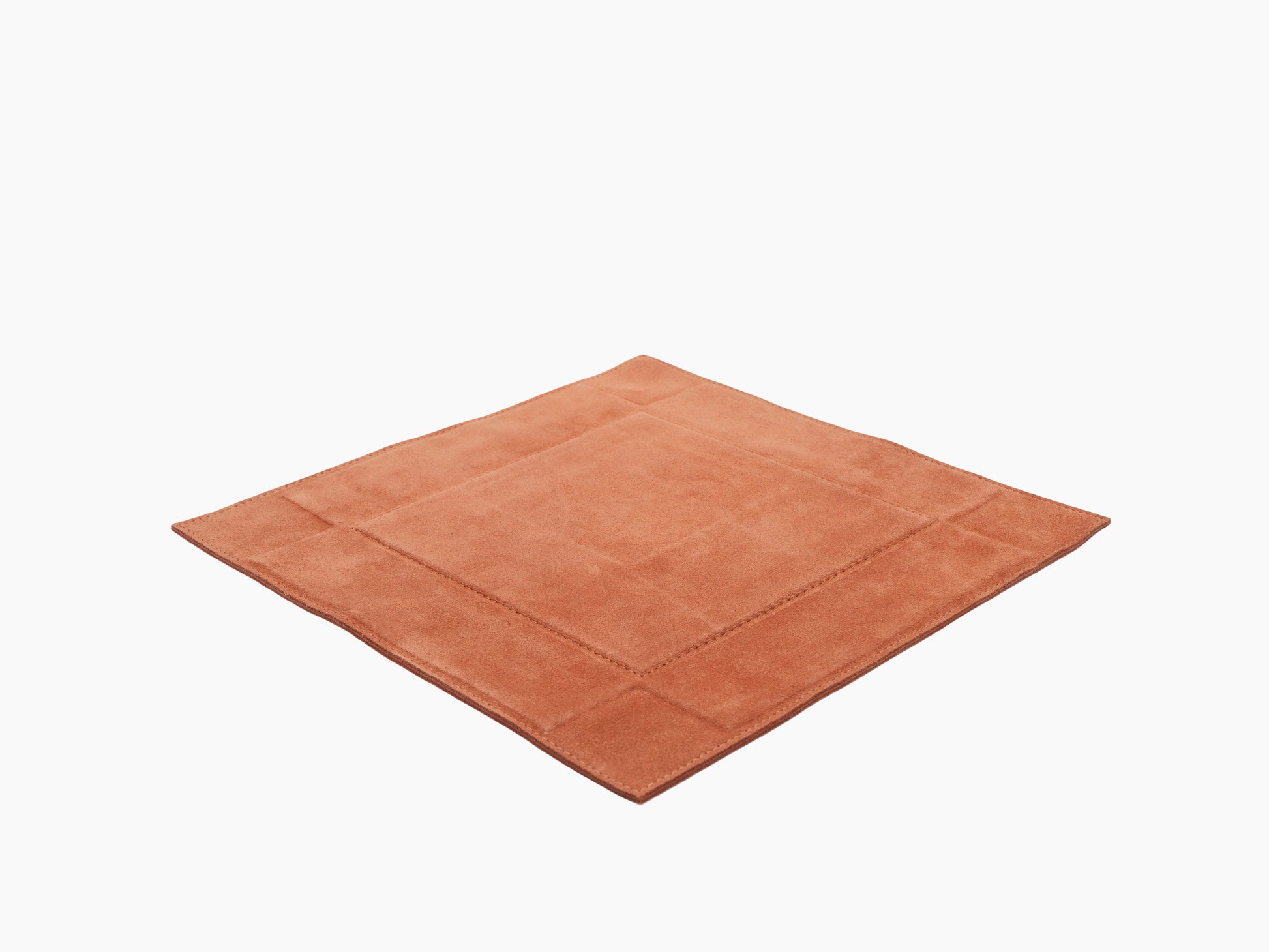 Jack Valet Tray Square large in warm caramel leather with visible panel stitching, flat lay