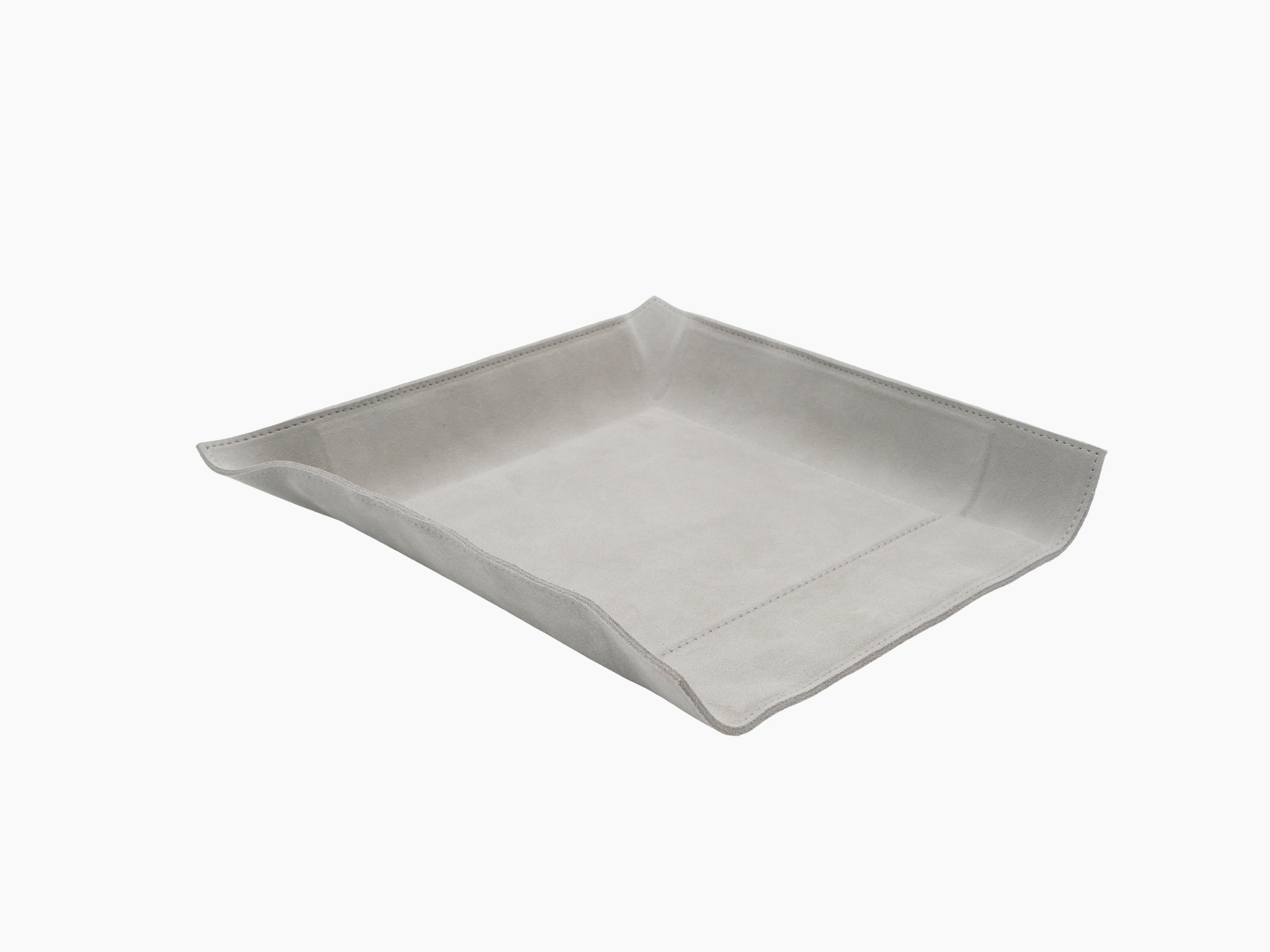 Jack Valet Tray Square large in pale grey leather viewed from above showing clean corners and stitched seams