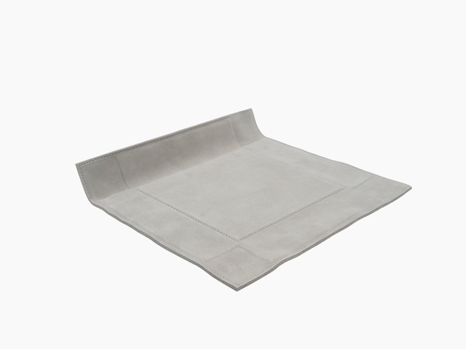 Jack Valet Tray Square large in light grey leather with stitched edges and a raised back panel