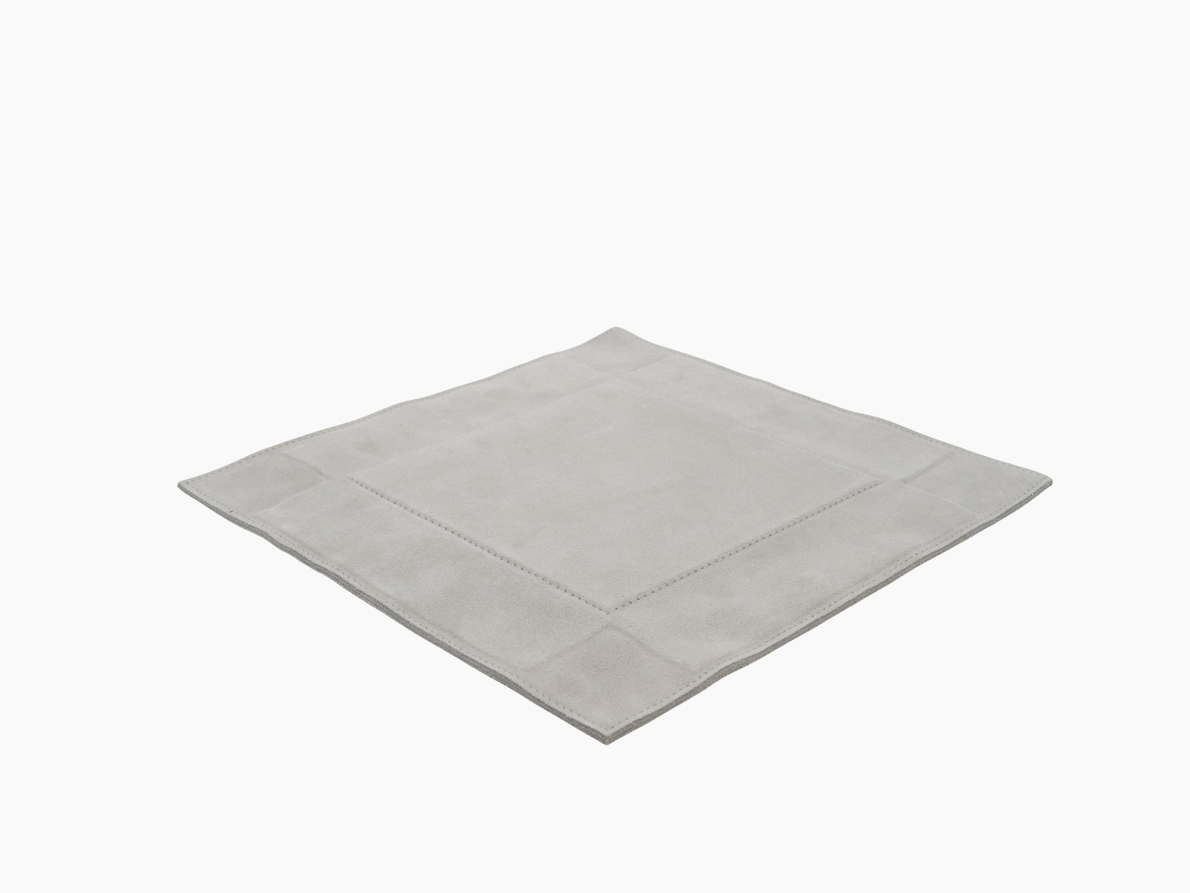 Jack Valet Tray Square large in light grey leather with precise stitching and gently curved sides
