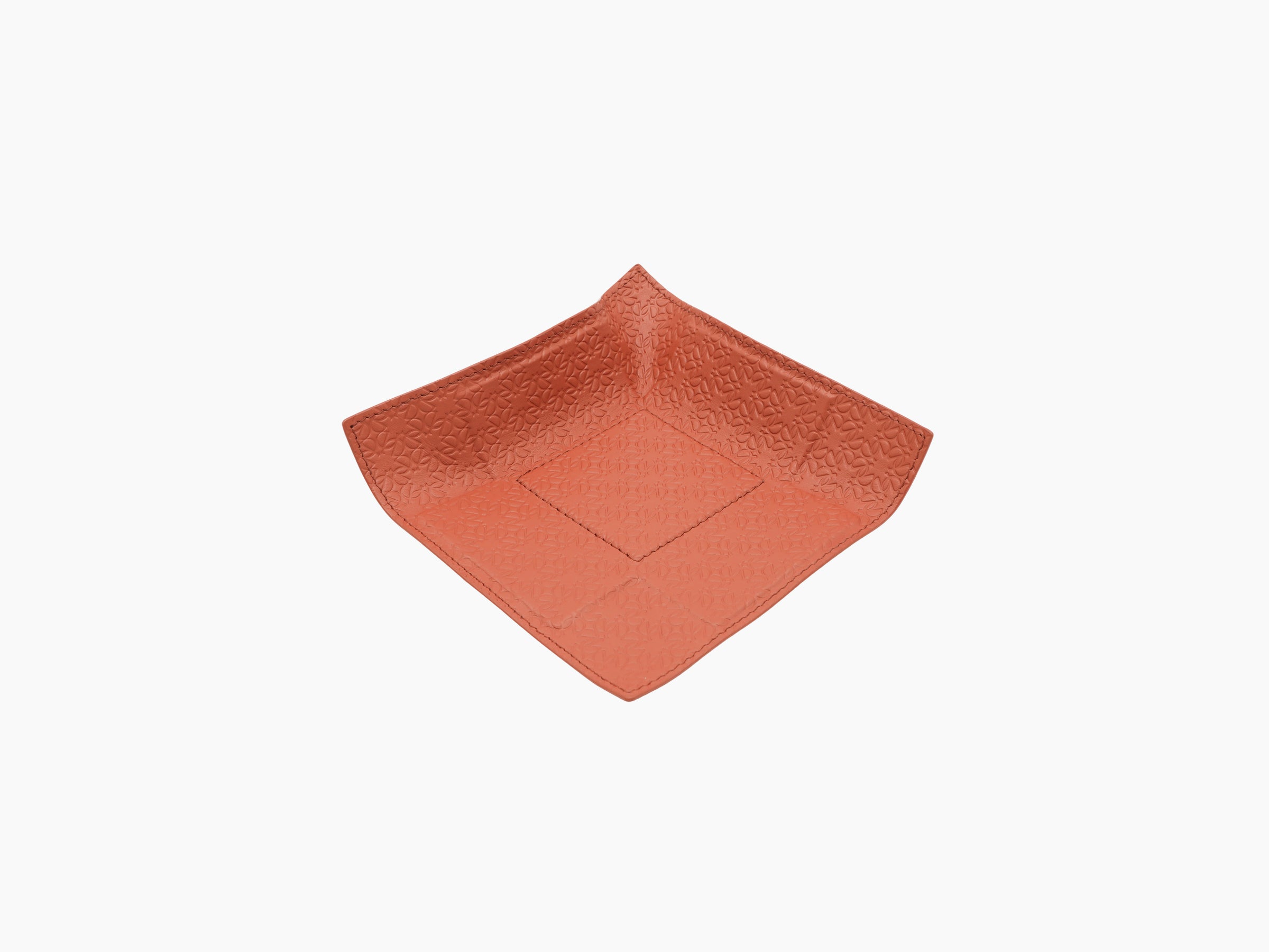 Coral leather Jack Valet Tray Square small with embossed pattern and central stitched diamond panel