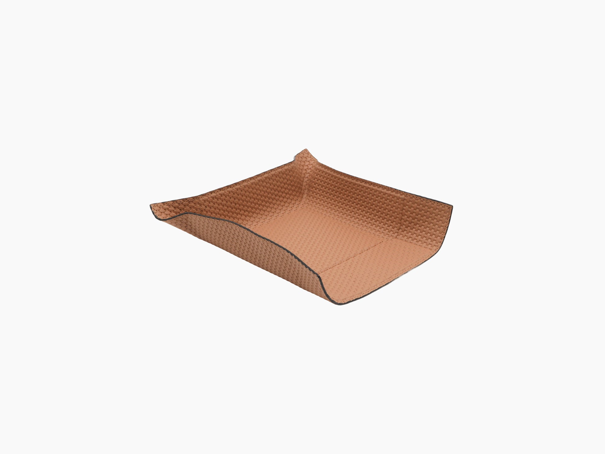 Jack Valet Tray Square medium in tan textured Italian leather, viewed from above with curved edges.