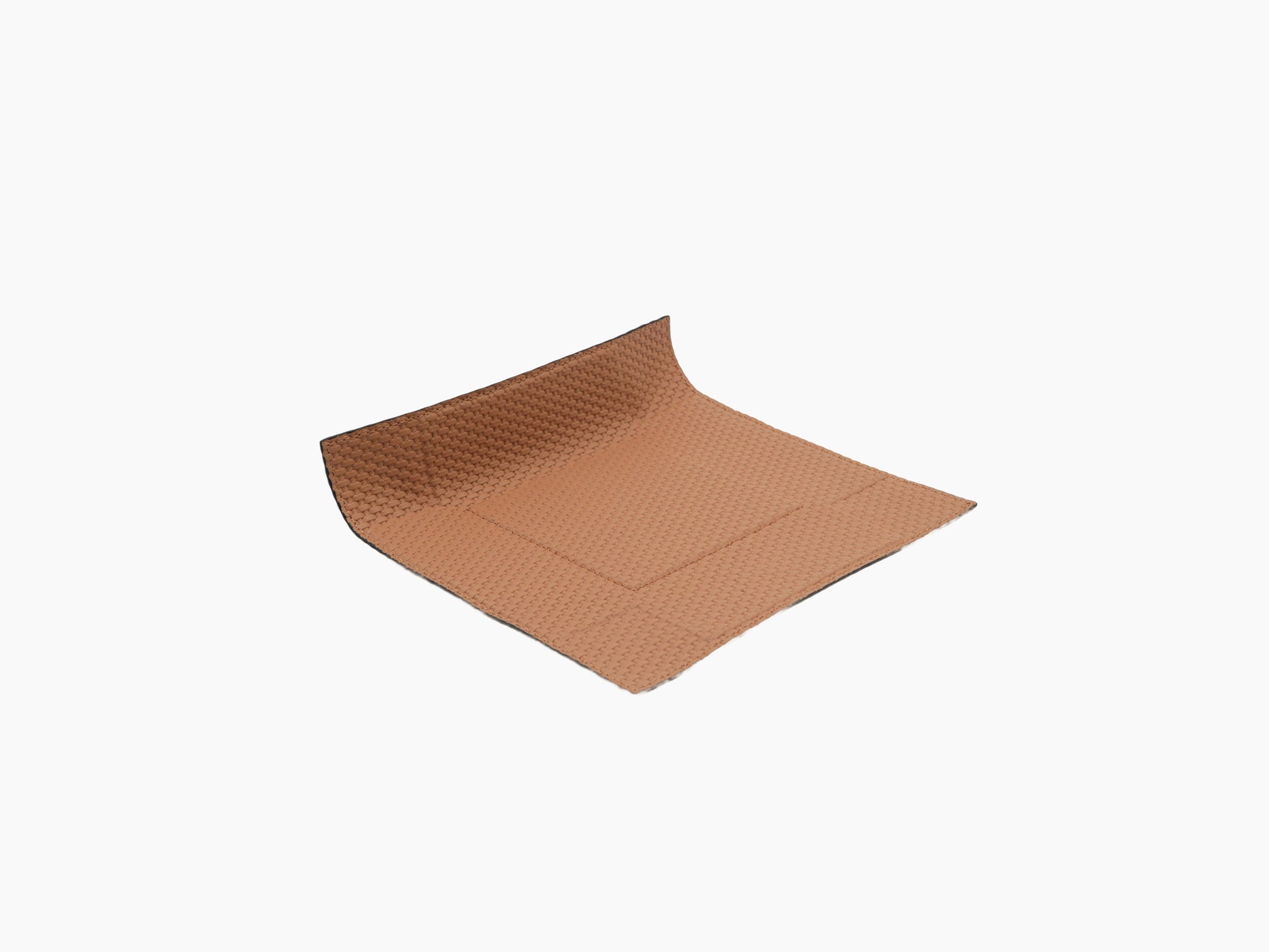 Tan Jack Valet Tray Square medium with textured leather surface and curved corners, viewed from a different angle.