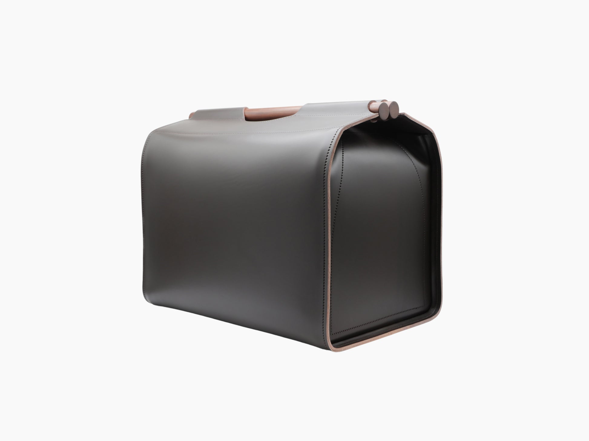 Jota rectangular storage basket in dark saddle leather with rosewood handles for stylish home organization