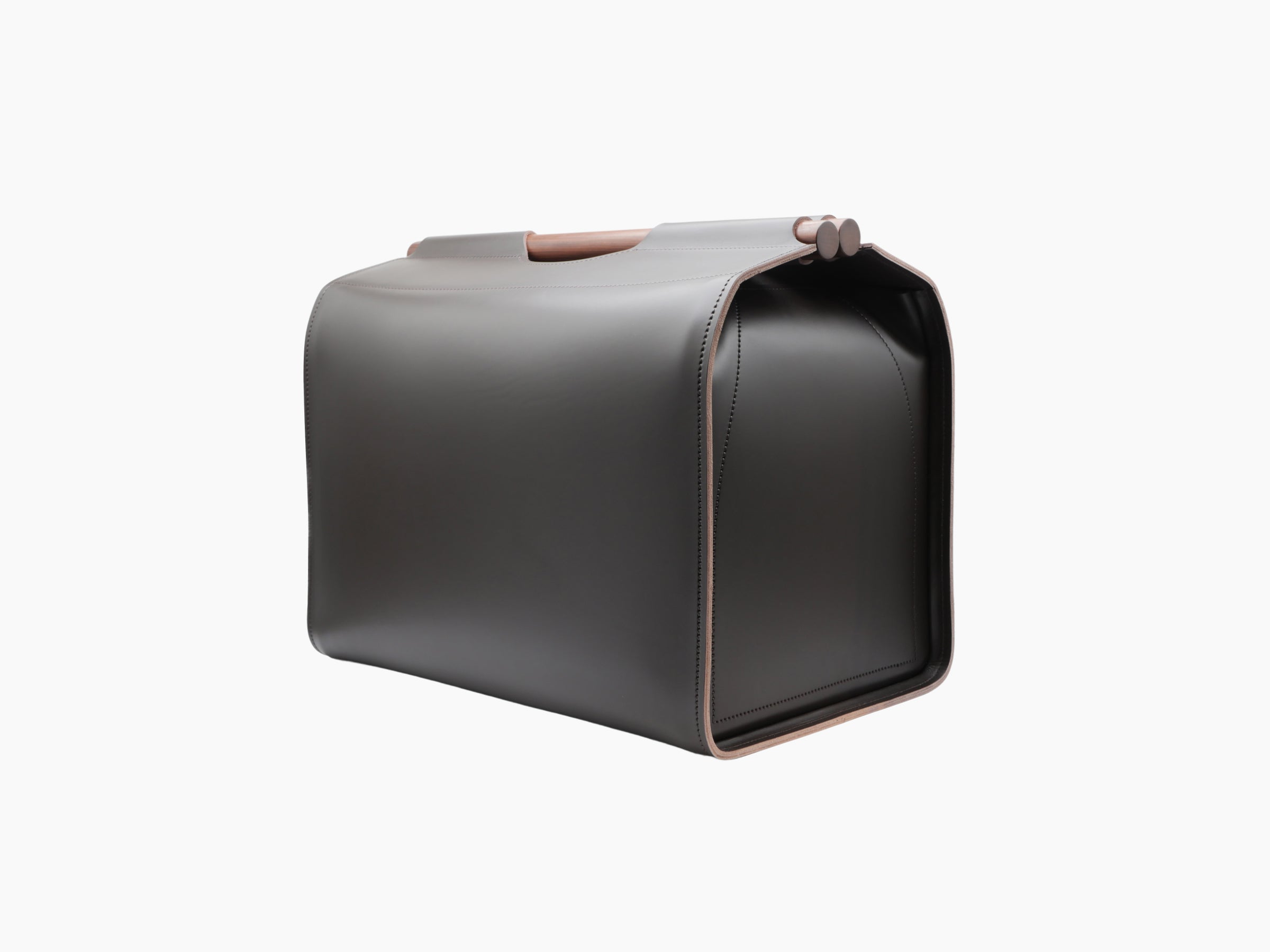 Jota rectangular storage basket in dark saddle leather with rosewood handles for stylish home organization