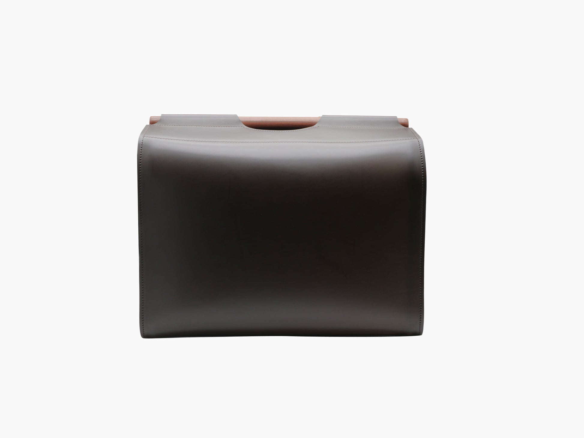 Jota rectangular storage basket in black saddle leather with pale brown trim for refined interior storage
