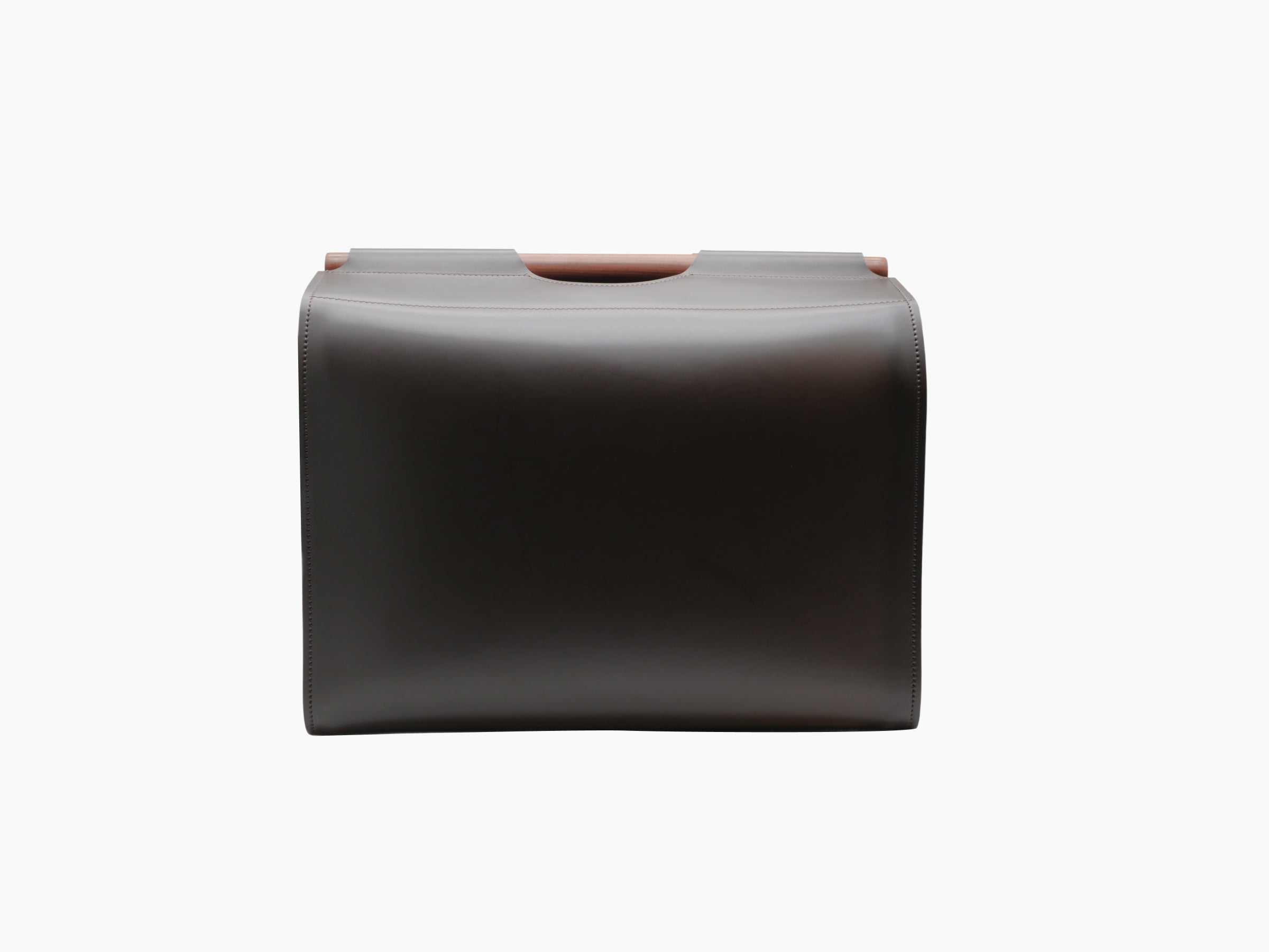 Jota rectangular storage basket in black saddle leather with pale brown trim for refined interior storage
