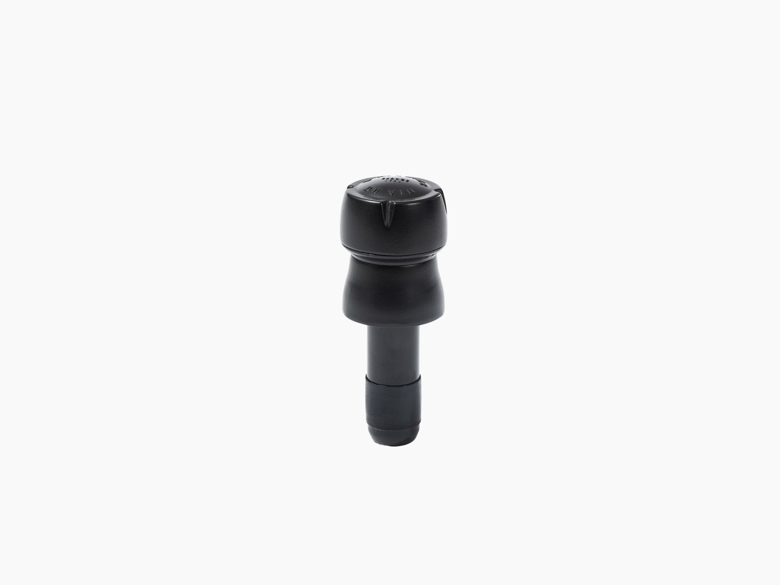 Bubble Cork Black stopper shown upright with cap and tapered neck against a white background