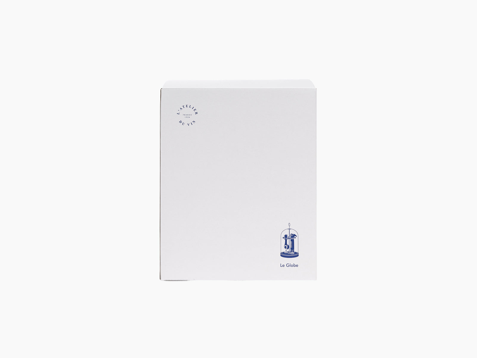 White Le Globe box facing forward with a blue logo and a small product illustration in the bottom right