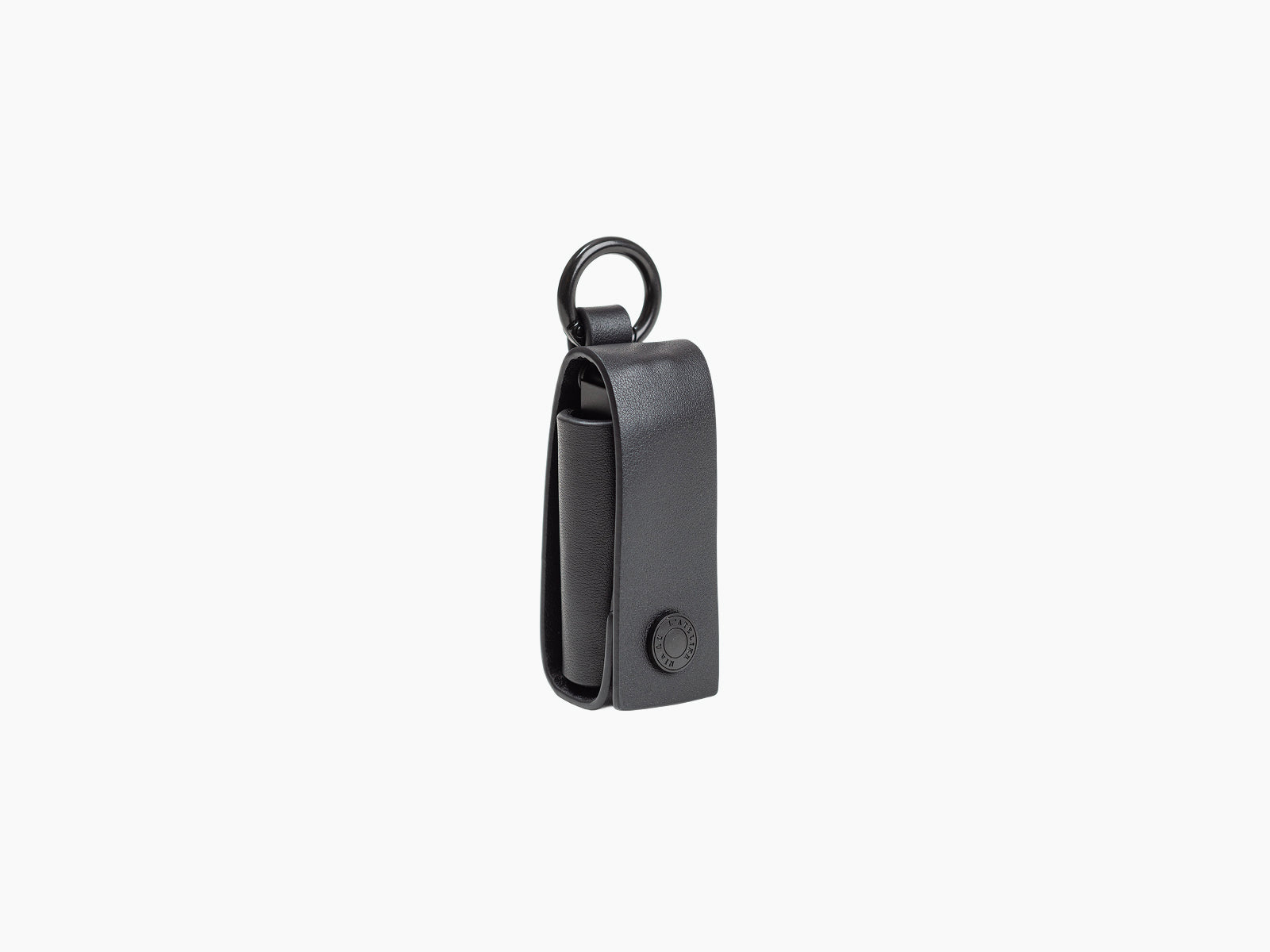 Pocket Collector black leather holster for corkscrew with ring and snap closure.