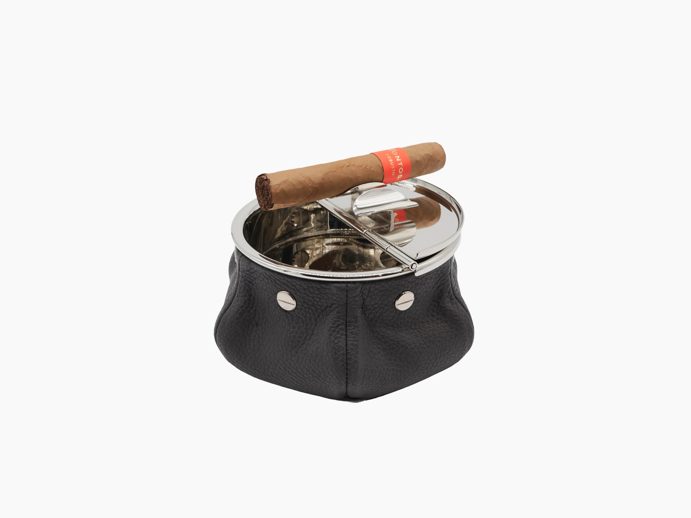 Laurence Bean Bag Ashtray open with a cigar resting across the rim.