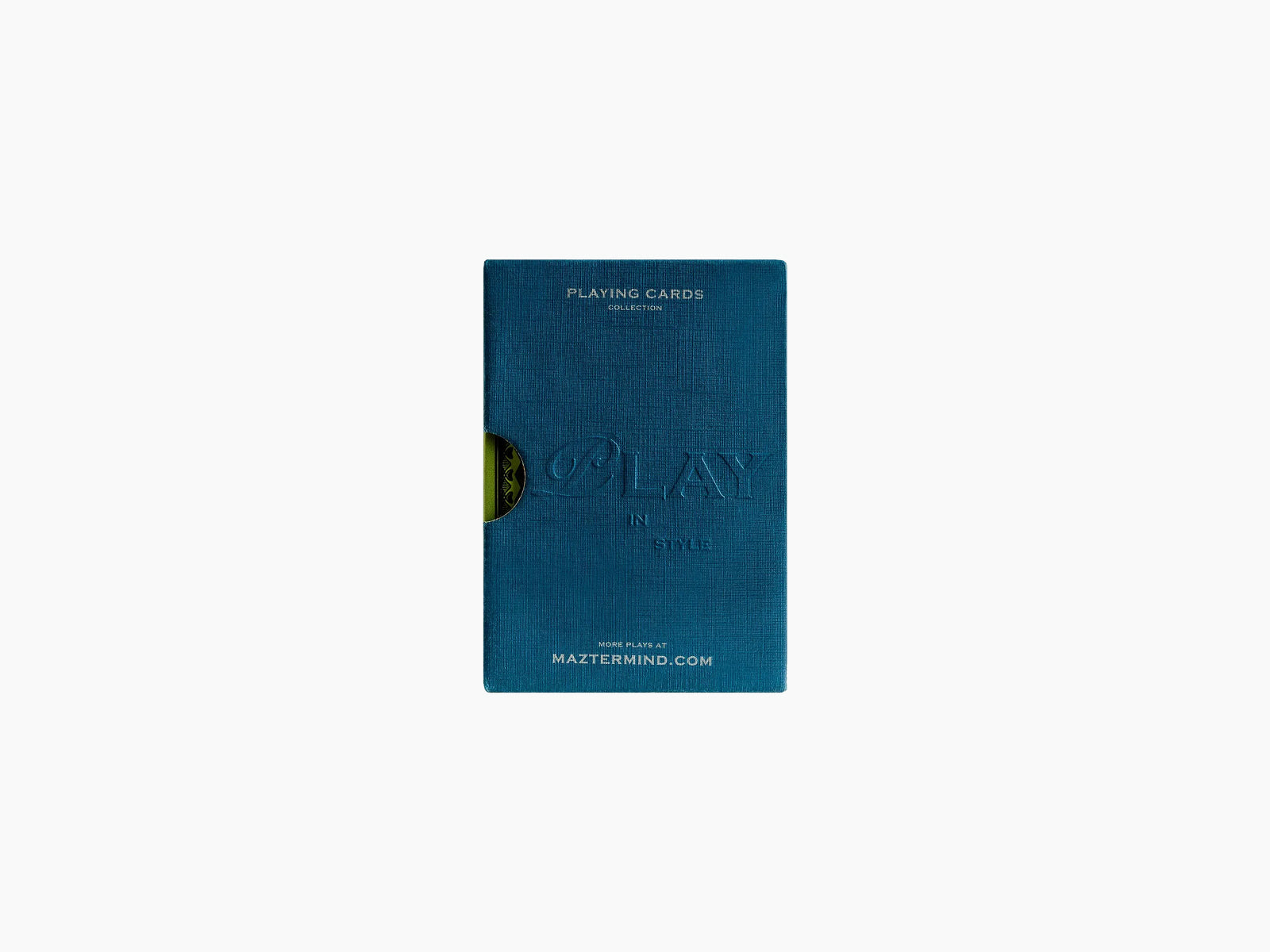 Blue textured Championship Playing Cards box with a partial circular reveal of the card edge.