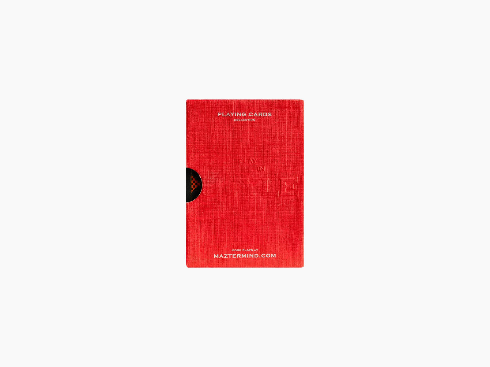 Red textured Immortals playing cards sleeve shown from front with PLAYING CARDS COLLECTION text